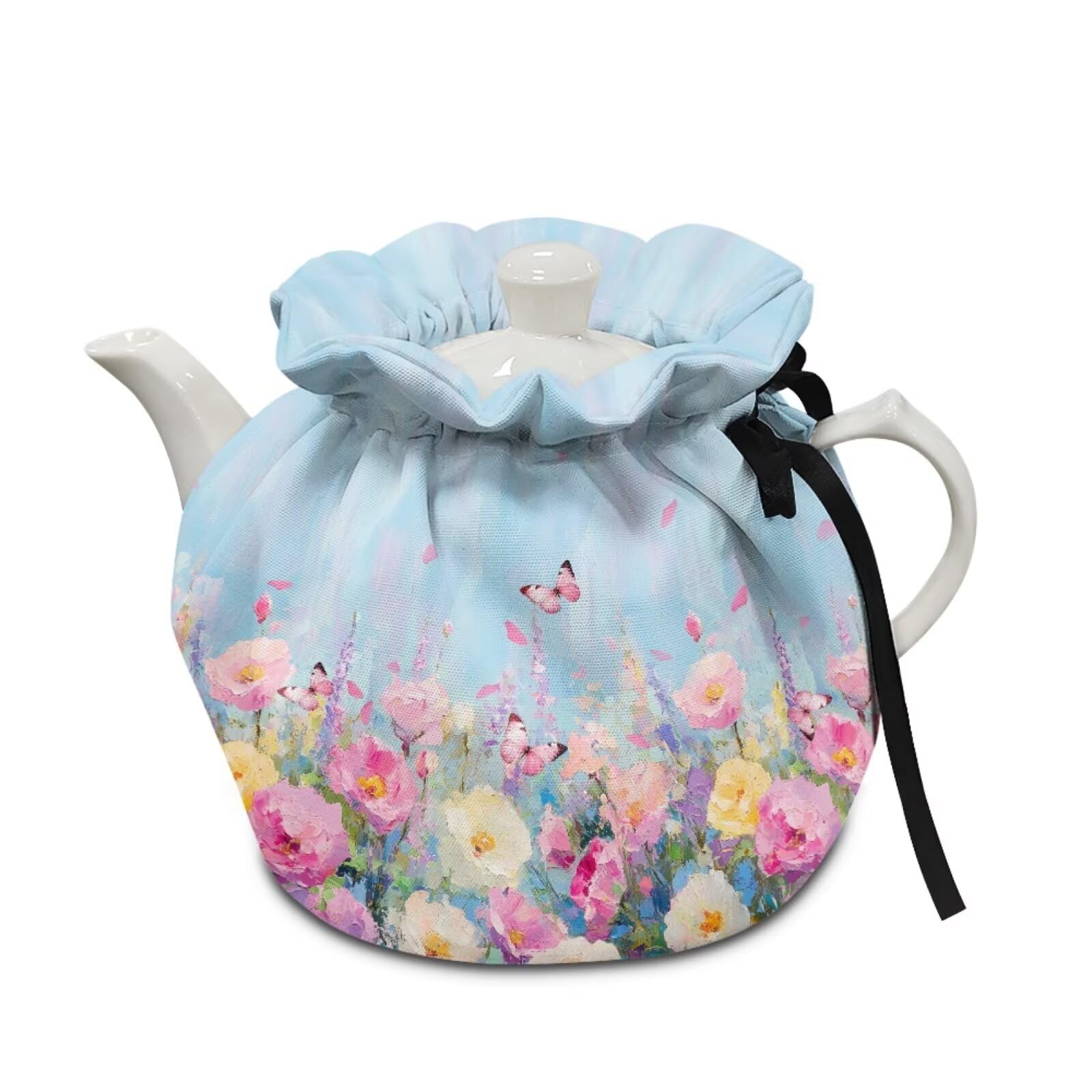 Flower Butterfly Print Tea Cozy for Teapot, Dirt Resistant Kitchen Tea Pot Dust Cover, Keep Warm Home Decorative Tea Cosy with Insulation Pad for Restaurant Office Table