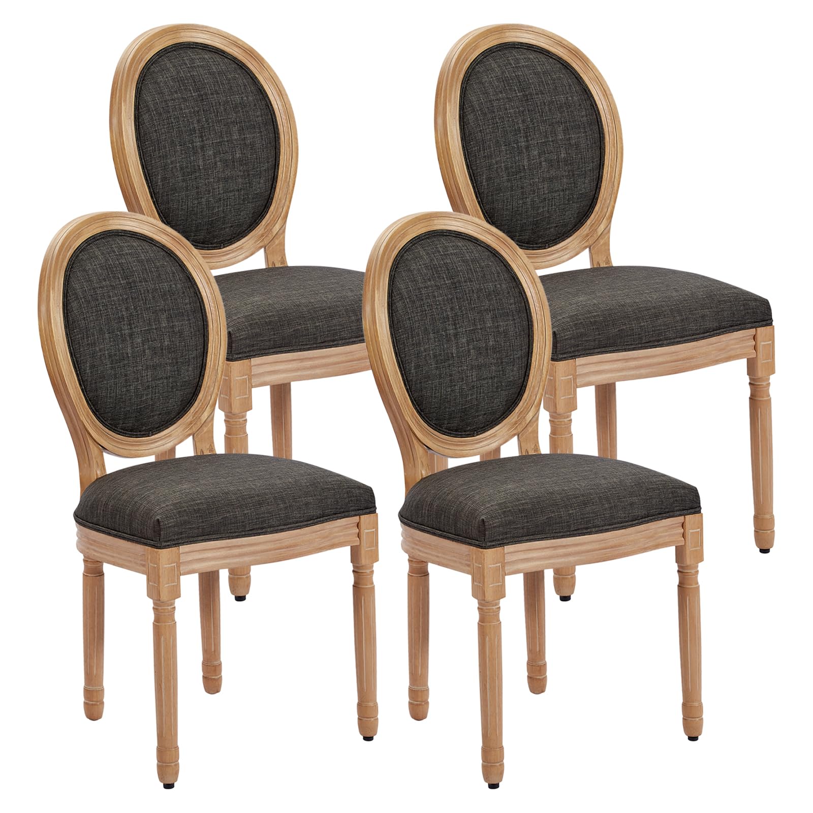 Kiztir French Dining Chairs Set of 4, 4 Pieces Upholstered Dining Room Chairs with Round Backrest, Mid Century Kitchen Chairs for Living Room, Bedroom