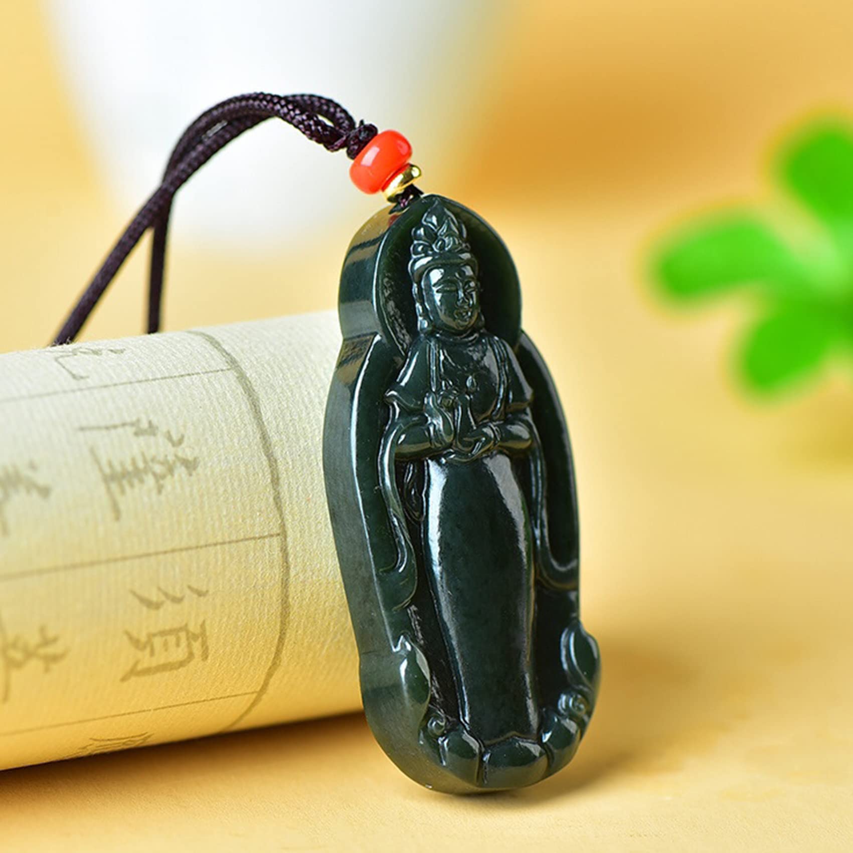 Naszyjnik z kamienia jadeitu, naszyjnik z jadeitu Feng Shui, wisiorek z zawieszką Guanyin, naturalny naszyjnik z jadeitu, amulet Buddy, biżuteria dla mężczyzn i kobiet, talizman z kamienia jadeitu, dł