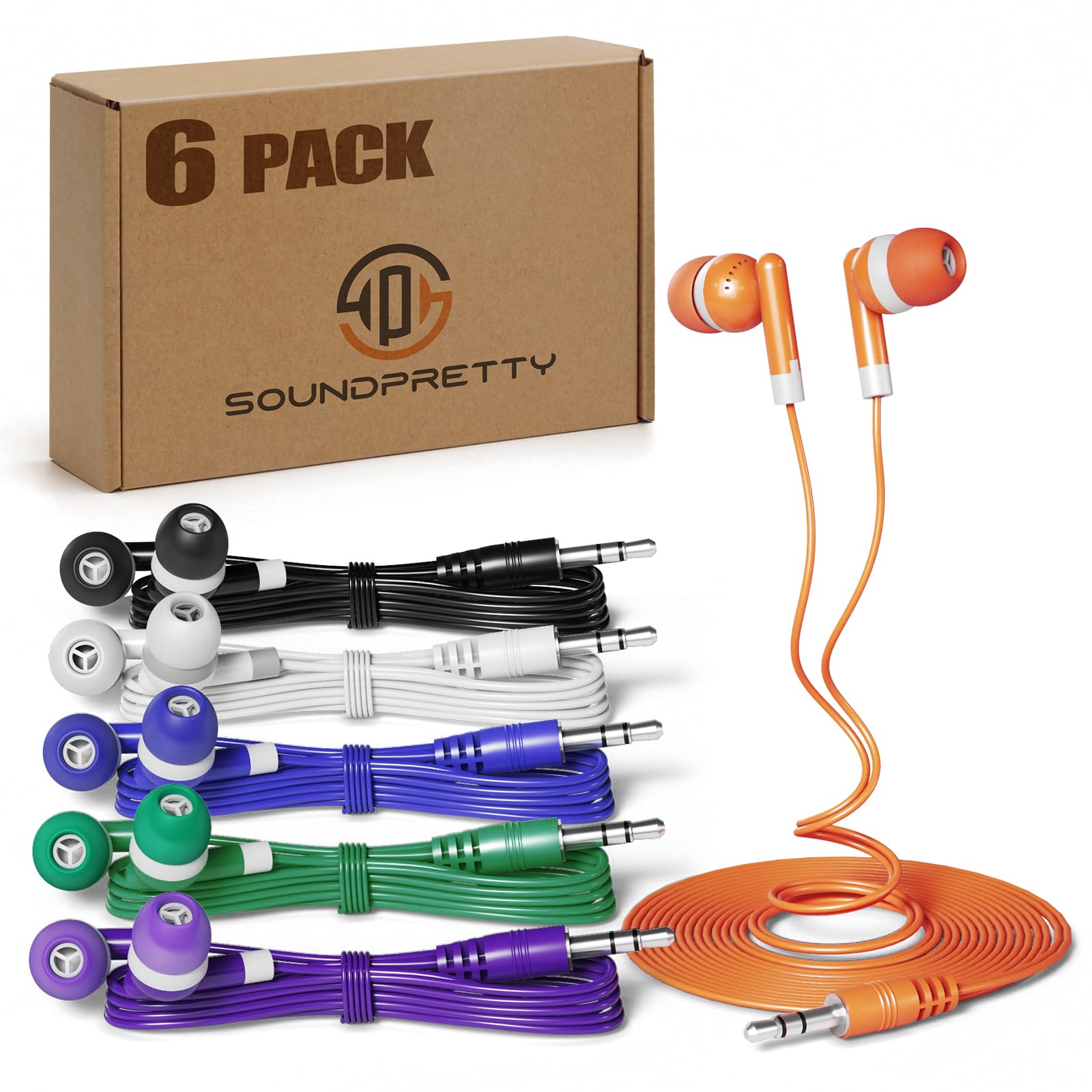 Earbud in Bulk 6 Pack Multicolored Wired Earphones SPT-6MX Ear Buds Muti Packs for Kids S…