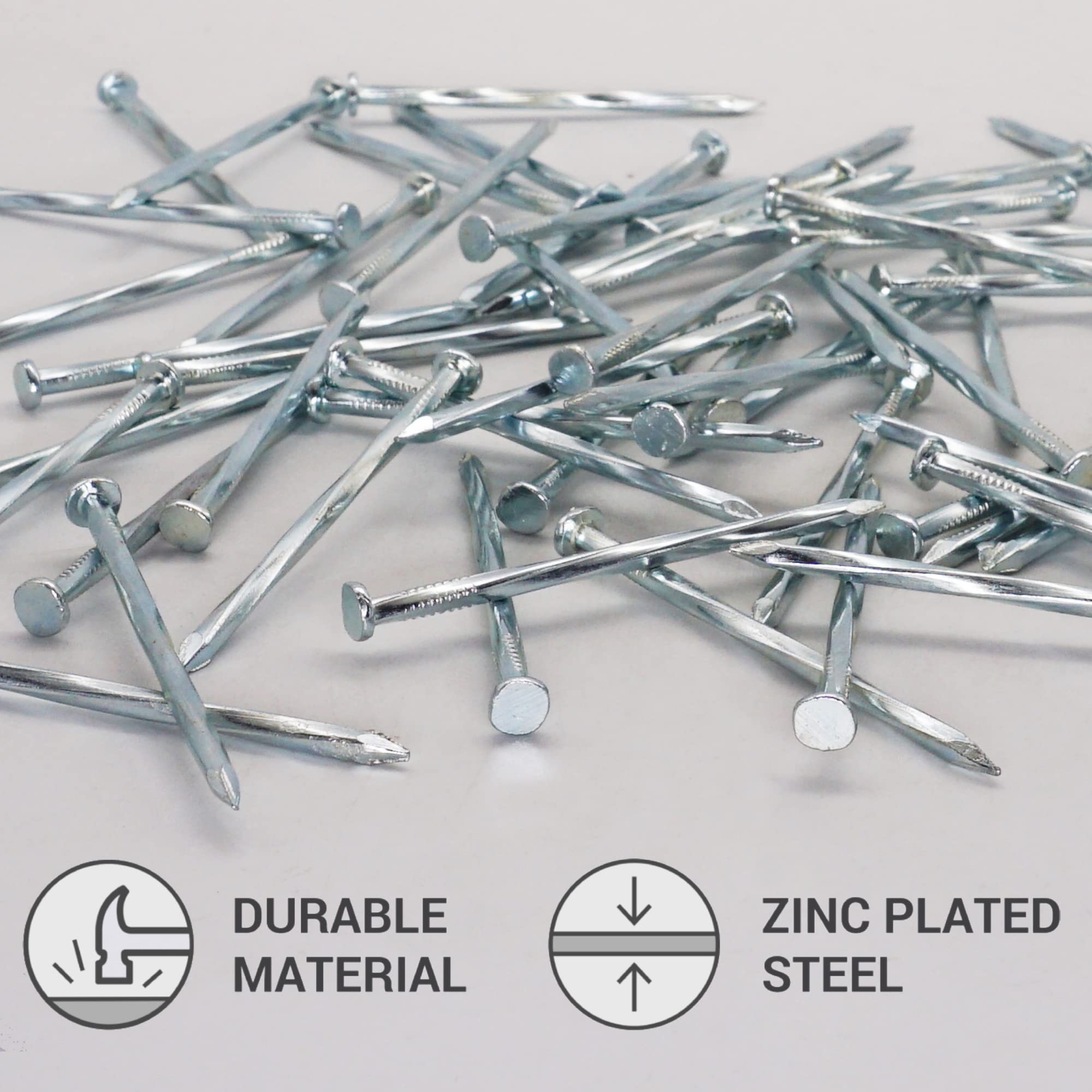 SKIR'CO (50 pcs) Square Twisted Steel Nails 3.8 x 70 mm, Zinc Plated Steel Nails, Woodworking Nails, Square Twist Nails - Image 3