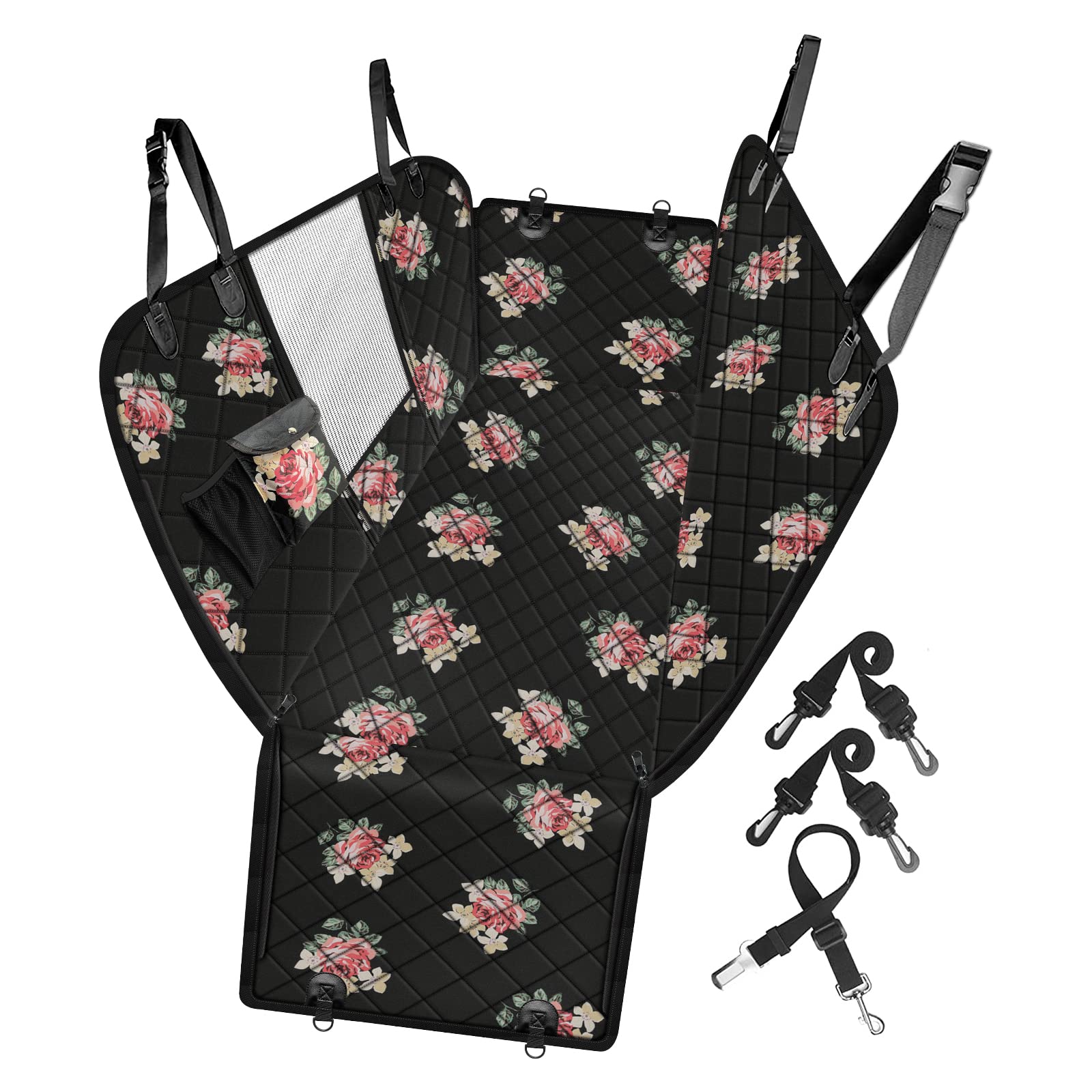 Femuar Dog Car Seat Cover, Waterproof Nonslip Pet Seat Cover for Back Seat with Storage Pockets Mesh Visual Window, Heavy Duty Scratchproof Pet Dog