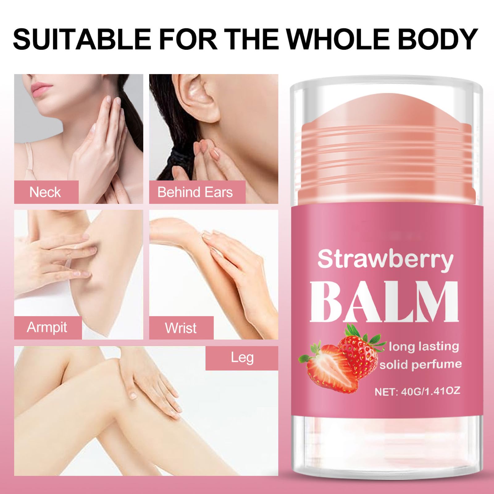 Strawberry Solid Perfume Stick, perfumy truskawkowe, długotrwały zapach do ciała i włosów, romantyczny zapach wanilii i truskawek, przenośne perfumy do damskich zapachów, naturalny zapach owocowy (6
