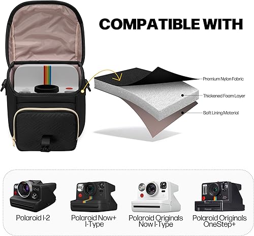 Miniatura 3 de Bolsa bandolera para cámara compatible con Polaroid Now 23 cámara instantánea, bolsa cruzada con correa ajustable, color negro