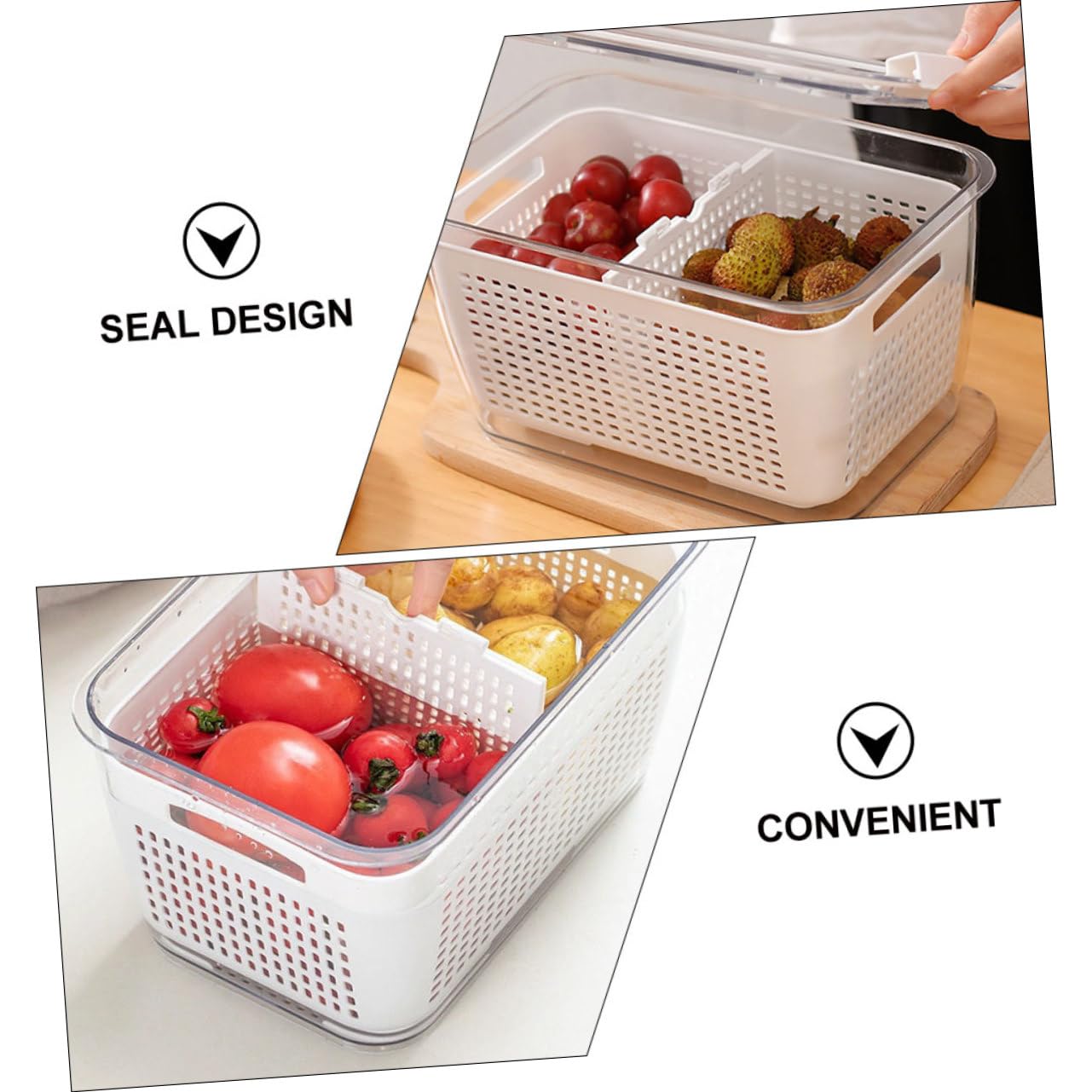 BESTonZON 2pezzi Contenitori Frigorifero Con Scolapasta Doppio Per Frutta e Verdura Scatola Alimentare e Resistente Al Freddo e Organizzazione Facile e Pratica Per Cucina e Frigorifero