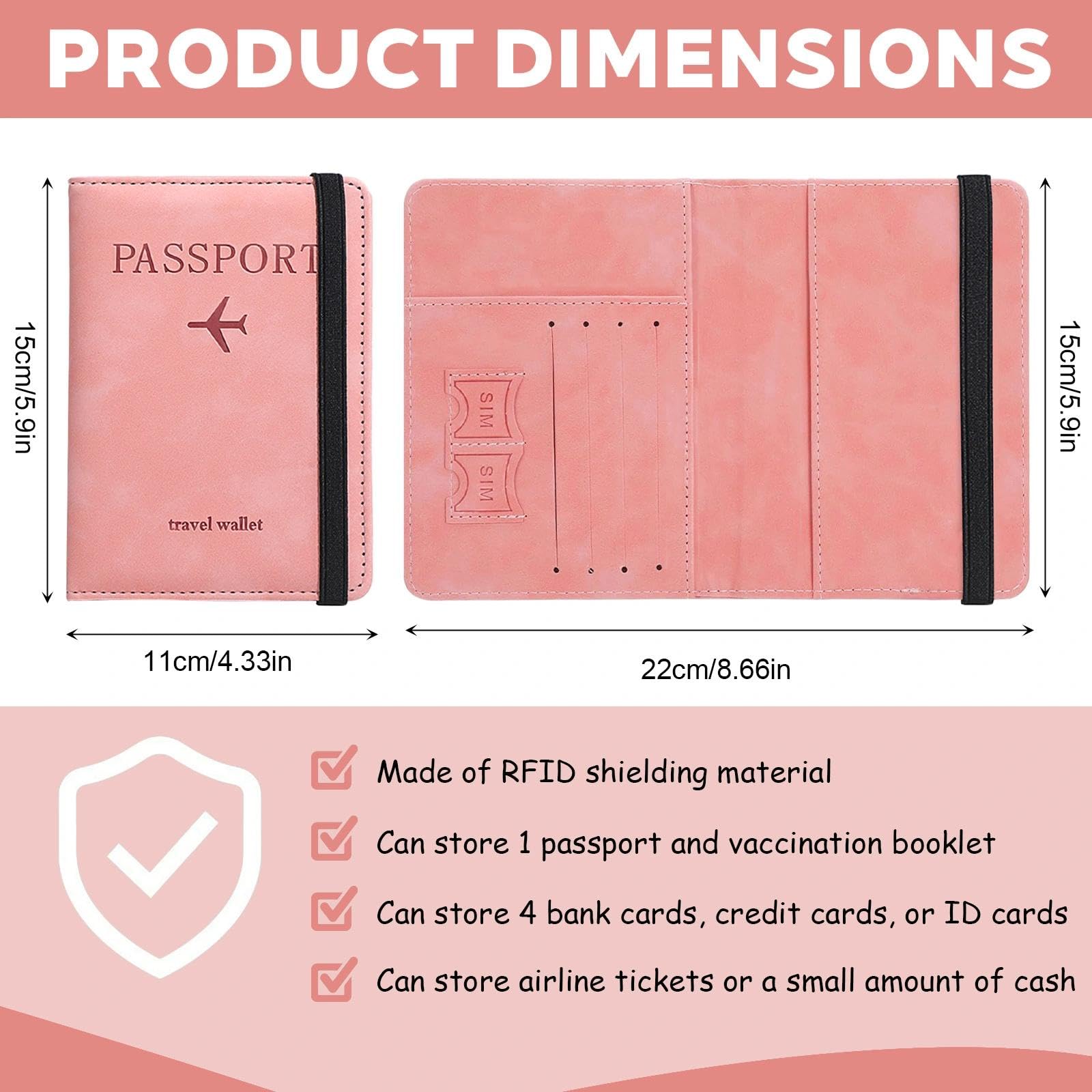 Lot de 2 Protege Passeport Pochette Passeport avec Blocage RFID Porte Passeport Etui Pochette Voyage PU Cuir Protection Cover pour Carte de CréDit, Carte Bancaire Argent (Rose, Gris)