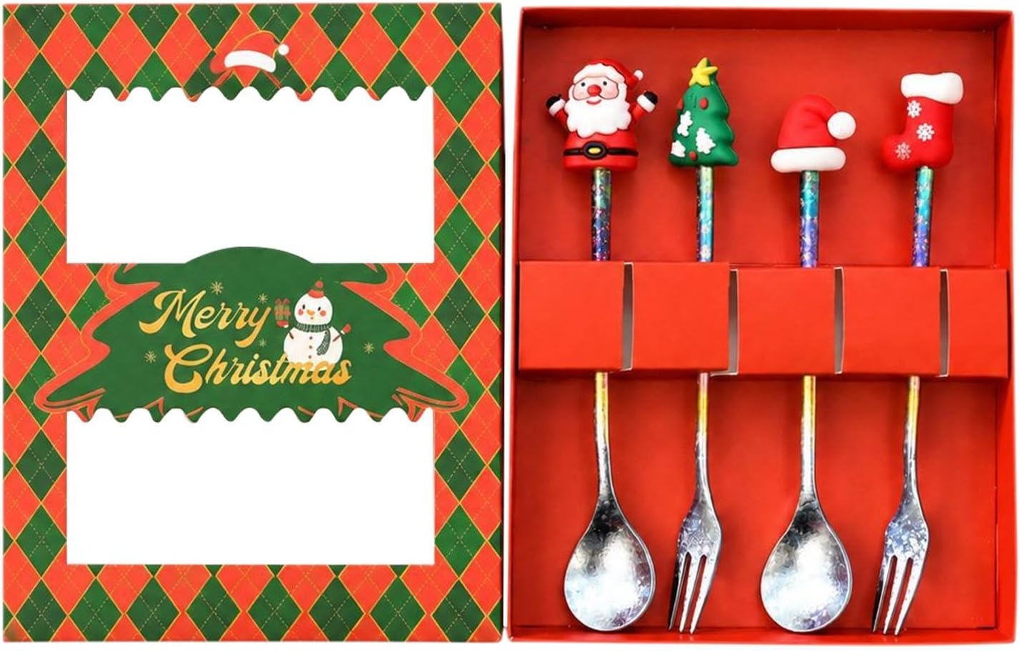 Christmas Flatware Set, 4 Piece Gradient Spoon Fork Tableware, Holiday