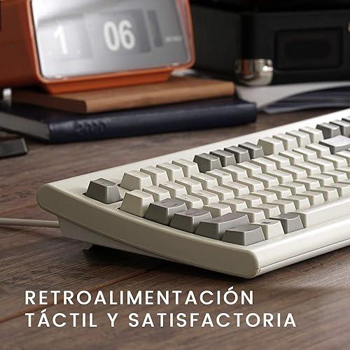 Miniatura 3 de Perixx PERIBOARD-106M ES, Teclado USB Eficiente Full Size, Teclas Ergonómicas Curveadas, Estilo Retro Clásico, Color Gris Blanco, QWERTY Español