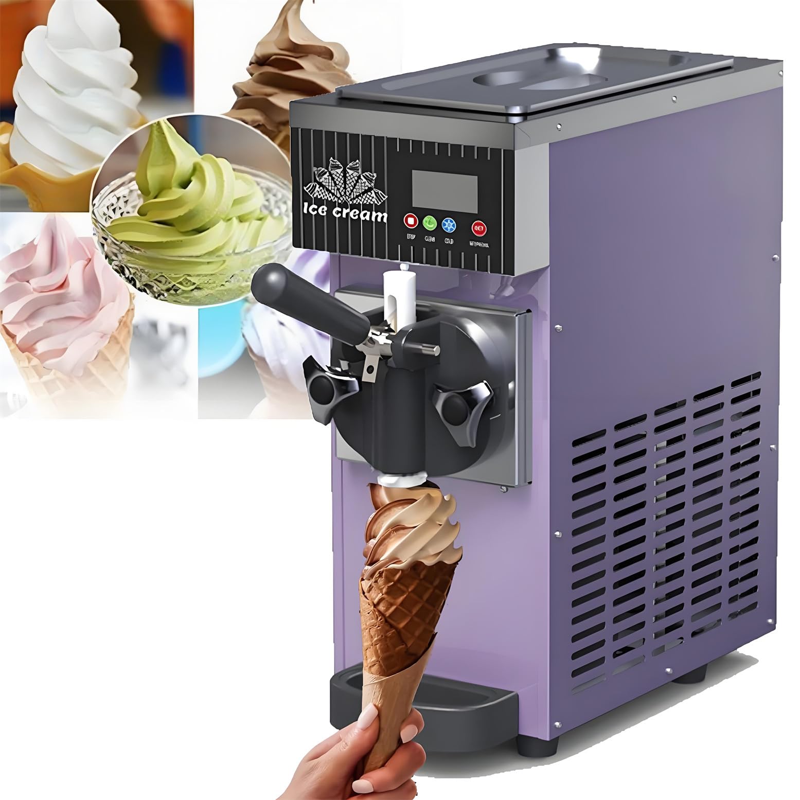 ksxnkhk Commercial Ice Cream Machine 450W/750W 5.8-7.9 Gal/H Soft Serve Maker with Auto Clean,LCD Panel, Countertop for Snack Restaurants Bars Purple-750W