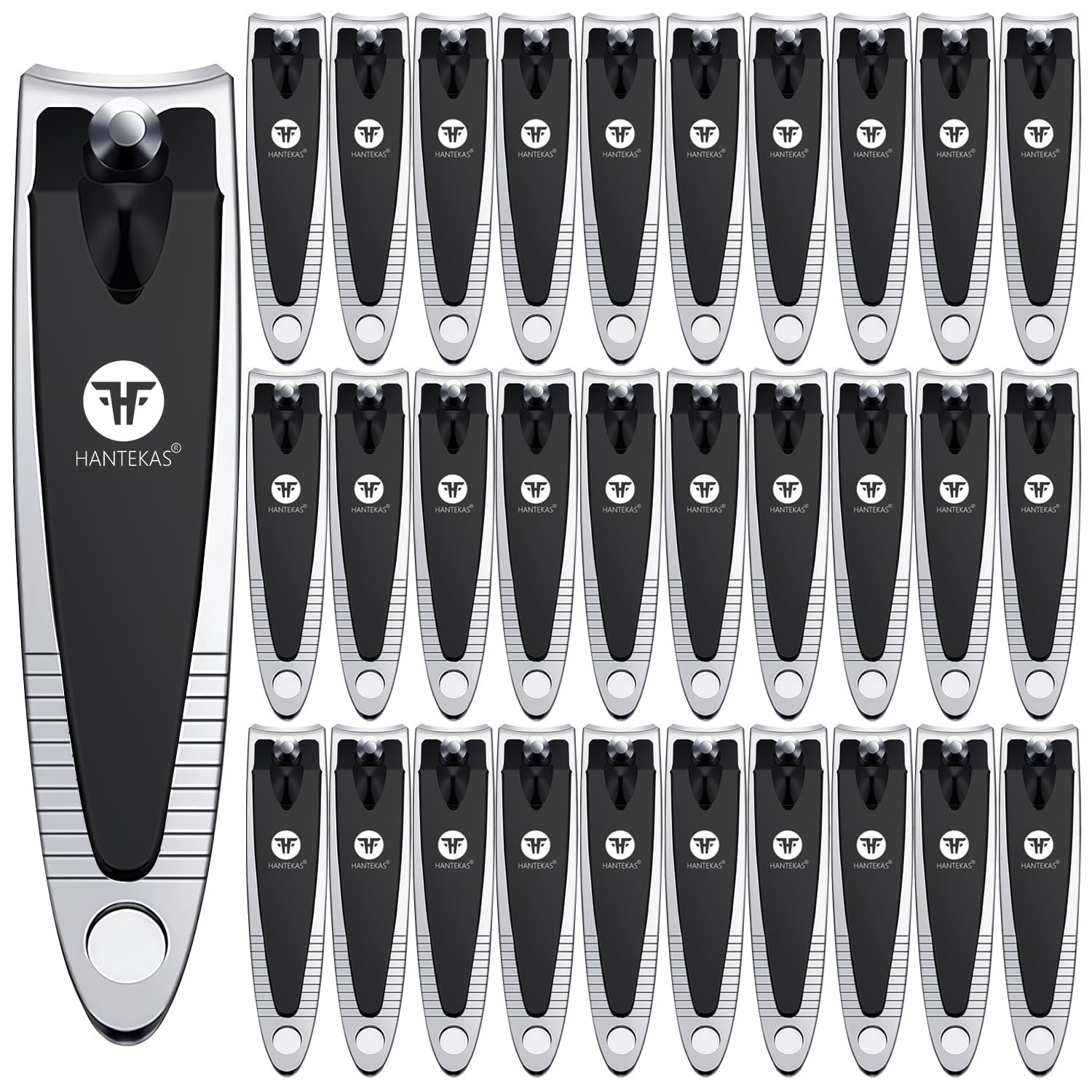 HANTEKAS 30 Pieces Fingernail Nail Clipper Bulk Blak Sliver Portable Toenail Clippers Cutter Set