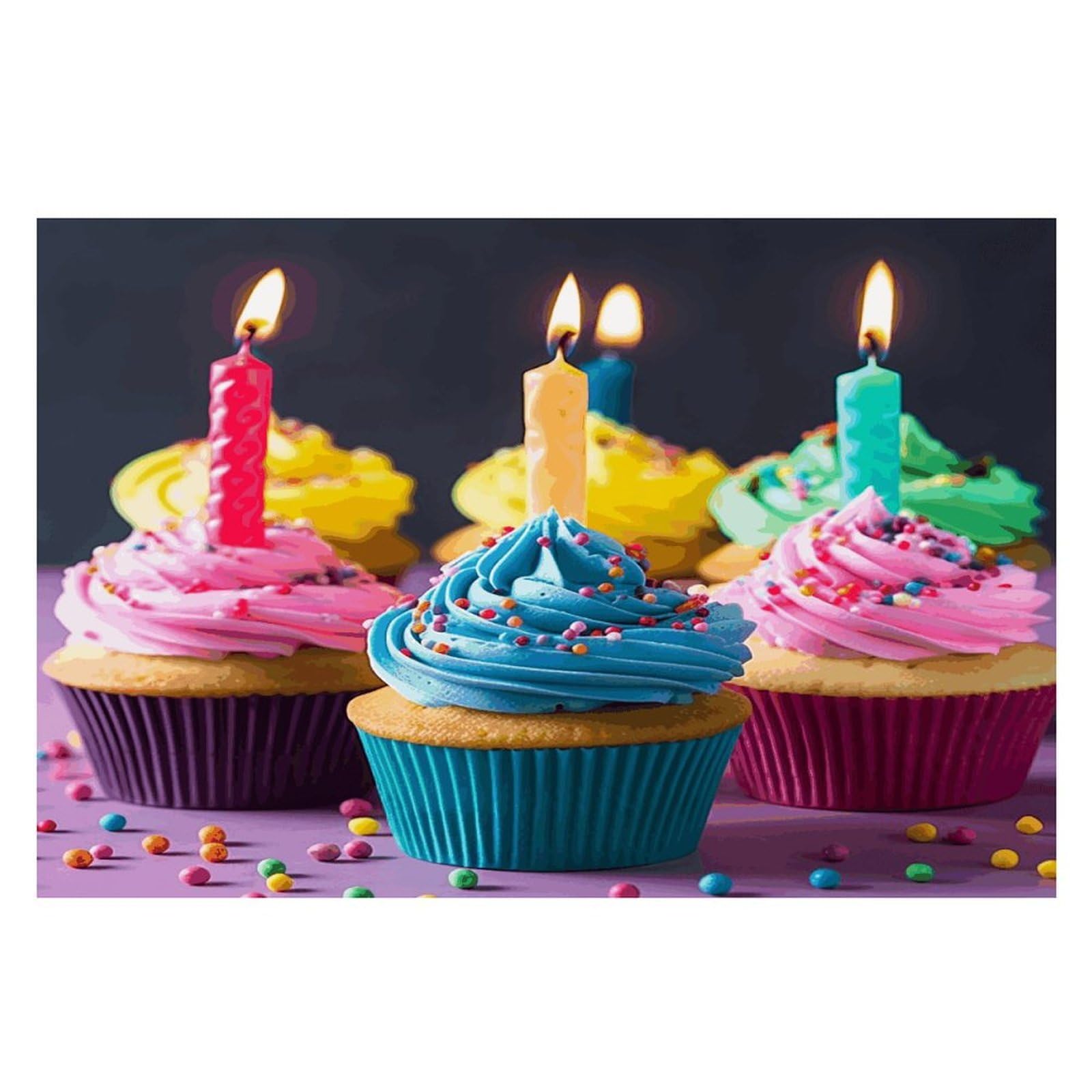 Colorful Happy Birthday Cupcakes Placemats Heat-Resistant Washable Place Mats Anti Slip Dining Table Place Mats Wipeable Dining Table Mats Kitchen Decoration Placemats 17.7’’×11.8’’