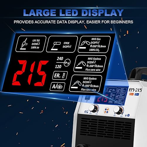 Miniatura 2 de FLARING Soldador MIG, pantalla digital LED de 215 amperios, sinérgica MIG 120 V240 V Voltaje dual, 6 en 1 Gas MIGflujo sin gas núcleo MIGStickLift