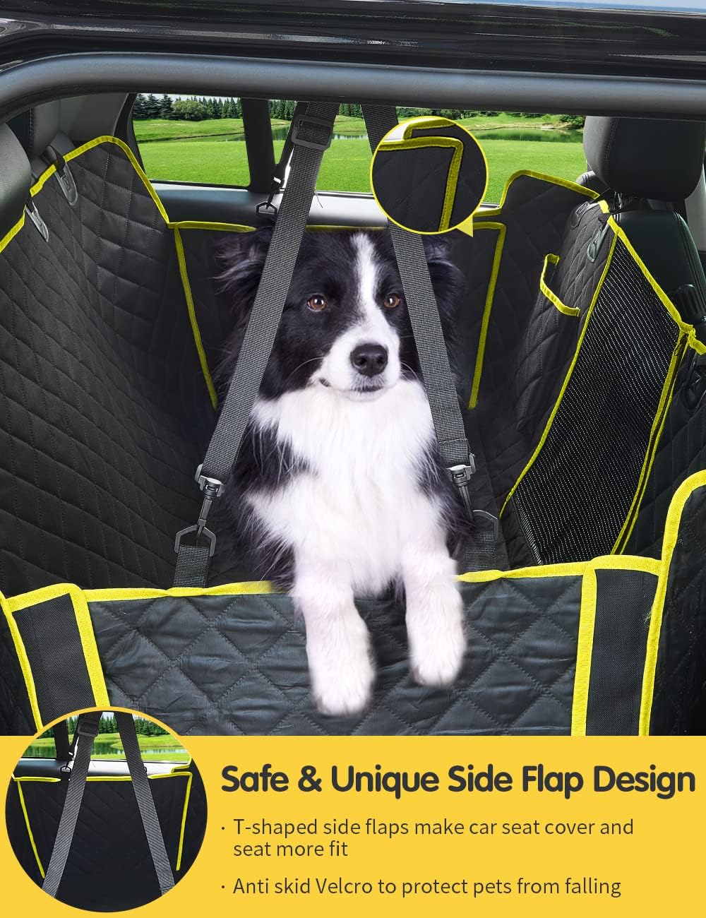 nzonpet 4-in-1 Dog Car Seat Cover, 100% Waterproof & Scratchproof Dog Hammock, Durable Nonslip Dog Seat Cover with Big Mesh Window, Pets Back Seat Protector for Cars Trucks SUVs - Yellow
