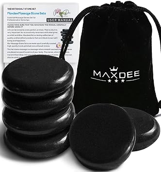 Maxdee Massage Stones Essential Hot Stones for Massage, 6 Large Hot Stones Massage Kit Hot Rocks Massage Stones for Professional or Home Spa, Foot Heater, Relaxing, Healing, Pain Relief, 3.14"