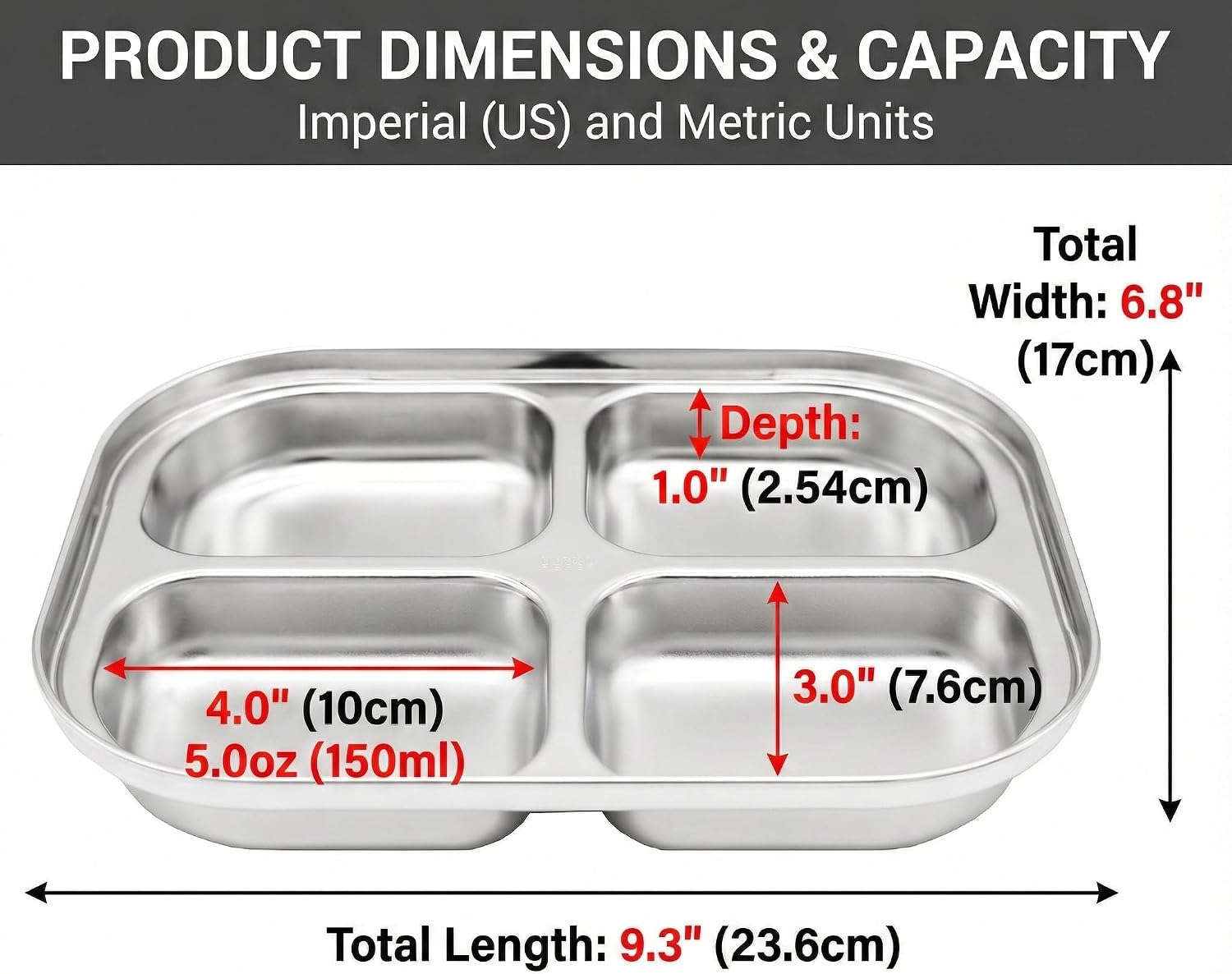 Korean Stainless Steel Divided Plates for Toddlers & Kids, Non-Toxic, 2PK image 5