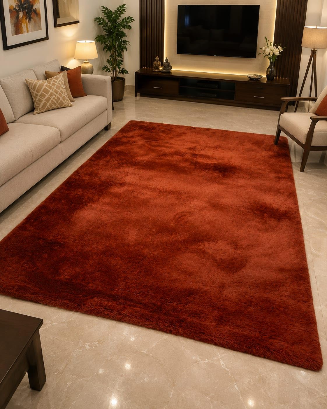 Ultra-Soft Fluffy Rabbit Fur Anti Slip Area Rug – Non-Shedding Plush Carpet for Living Room, Bedroom & Home (Rust Brown, 5 x 7 Feet)-image-49