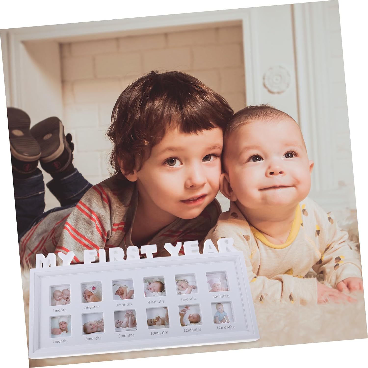 Toyvian Keepsake Frame Unique Photo Collage for Newborn Memories Holds Boy Girl Pictures White