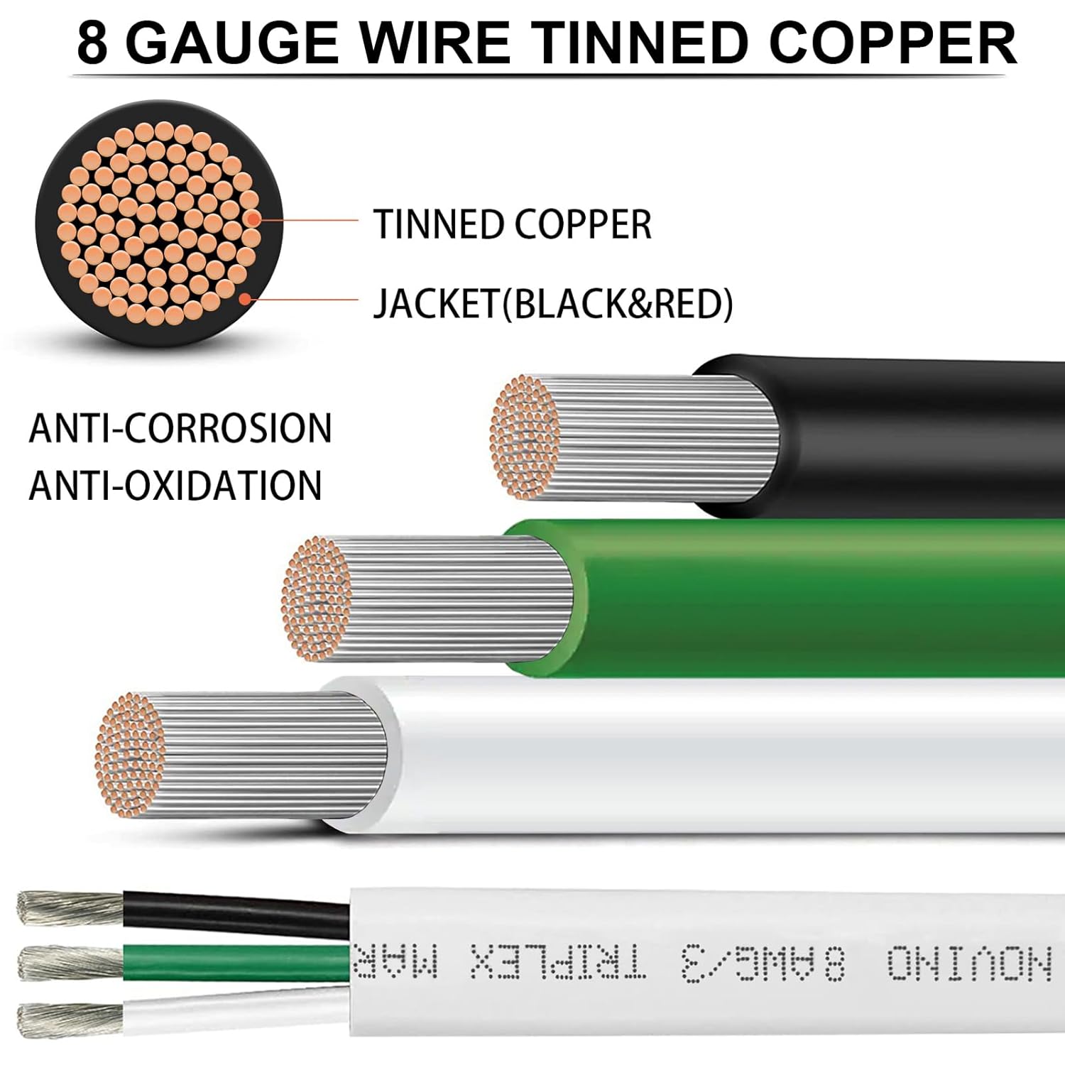 8/3 Marine Wire 8 Gauge,8 AWG Marine Grade Wire Triplex Boat Cable,8 Gauge Oxygen-Free Copper Wire for Automotive RV Boat Speaker Solar Outdoor - 20ft