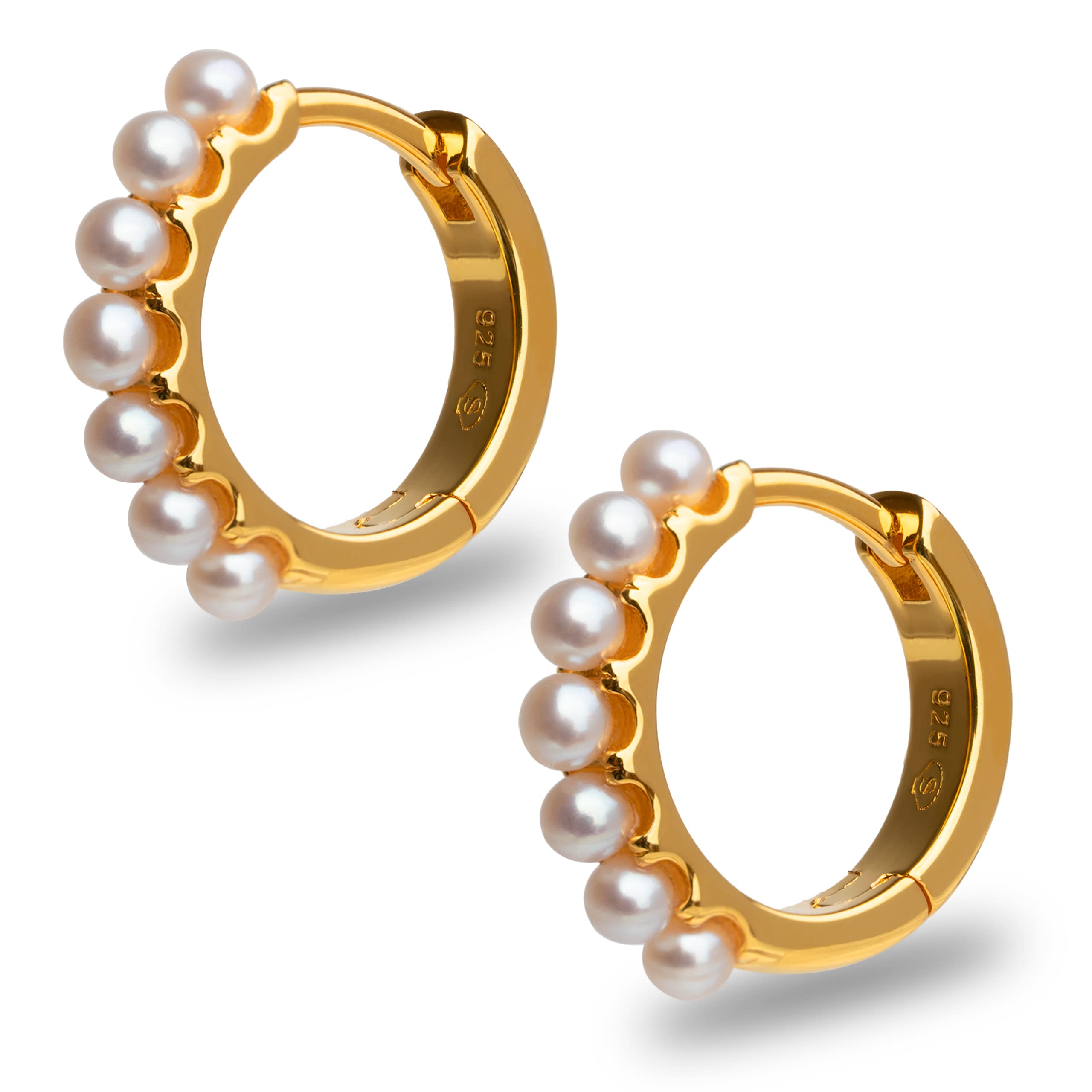 Secret & YouPendientes de Aro Pequeños con Perlas Redondas para Mujer Secret & You - Plata de Ley 925 Bañada en Rodio u Oro Vermeil