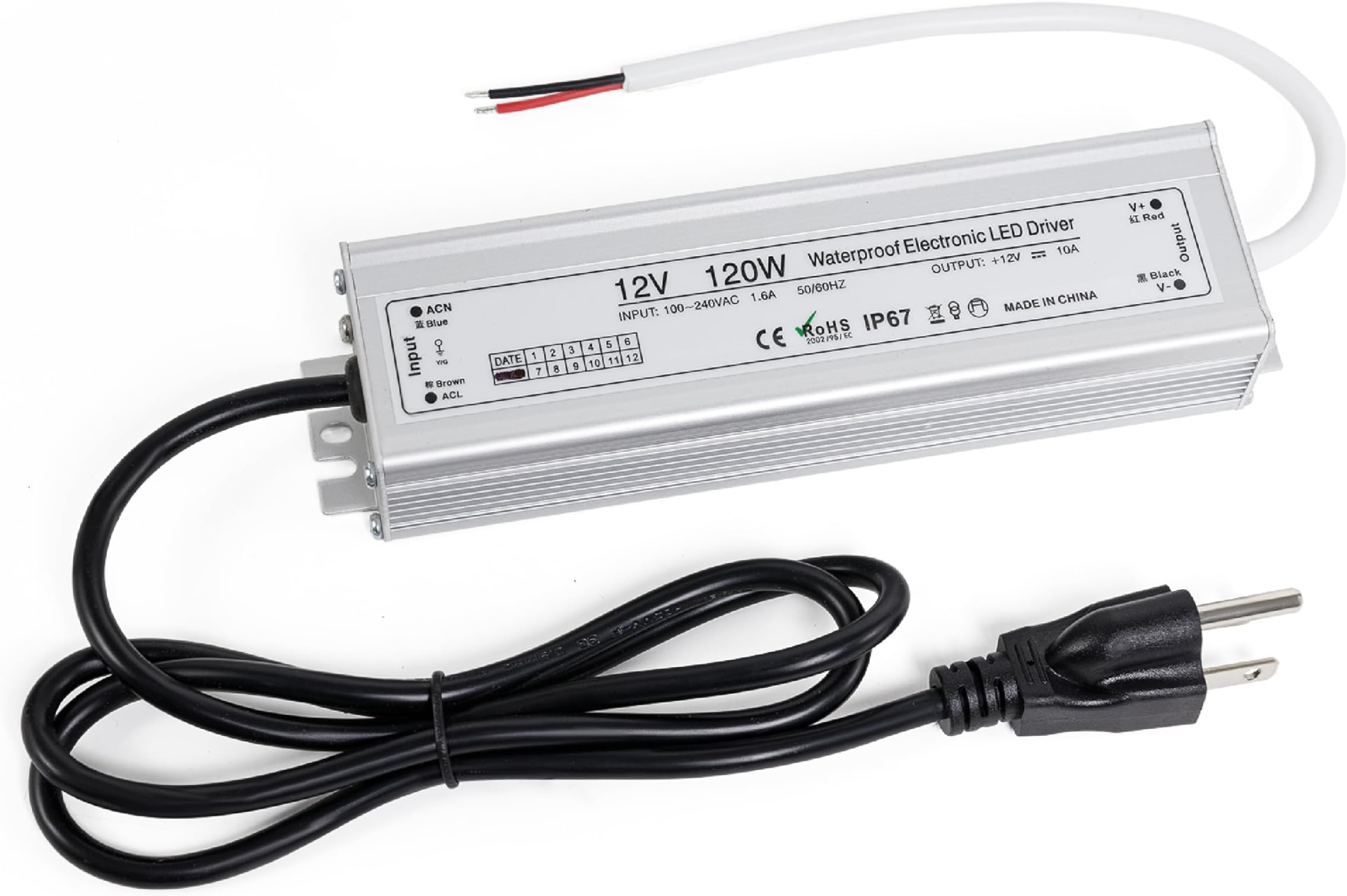 [Upgraded] 120W 12V LED Power Supply Driver 10A with US Standard 3-Prong Plug by BlueStars - AC 100-260V to 12V DC Constant Voltage Transformer, IP67 Waterproof for LED Strip Lights Indoor & Outdoor