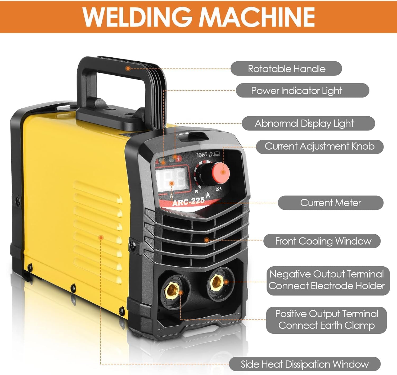 Poste a Souder,225A 220V ARC Poste à Souder I IGBT Poste Souder Inverter électrique Portable Machine a Souder Soudeur Avec affichage numérique LCD pince de mise à la terre