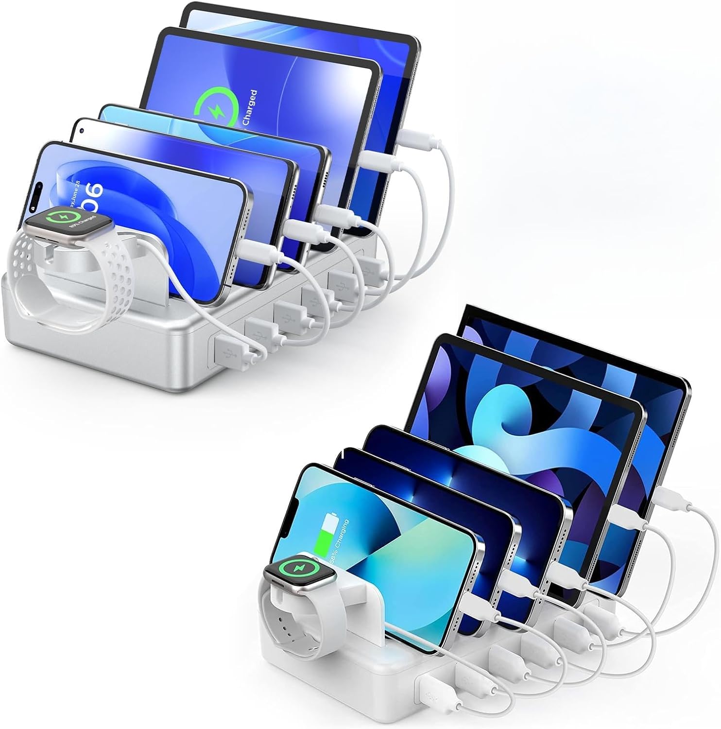 2 Pack Charging Station for Multiple Devices Apple, 50W & 6 Cables Charging Station for Apple Devices with Apple Watch Holder