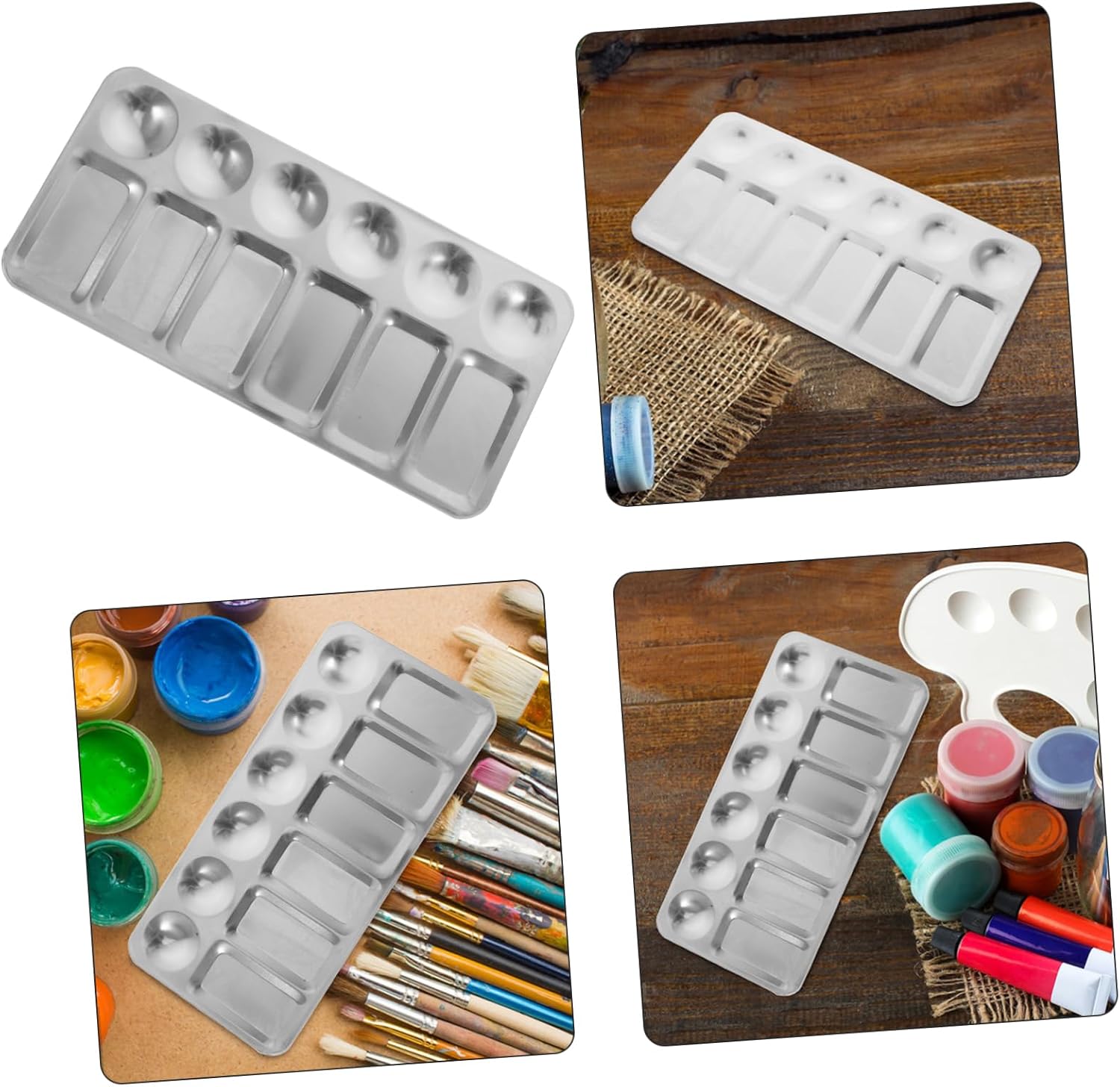 ERINGOGO 2Pcs Stainless Steel Pigment Mixing Trays for Art Painting Durable Drawing Color Plates Lightweight Palette for Easy Clean Up for Professional and Craft Projects