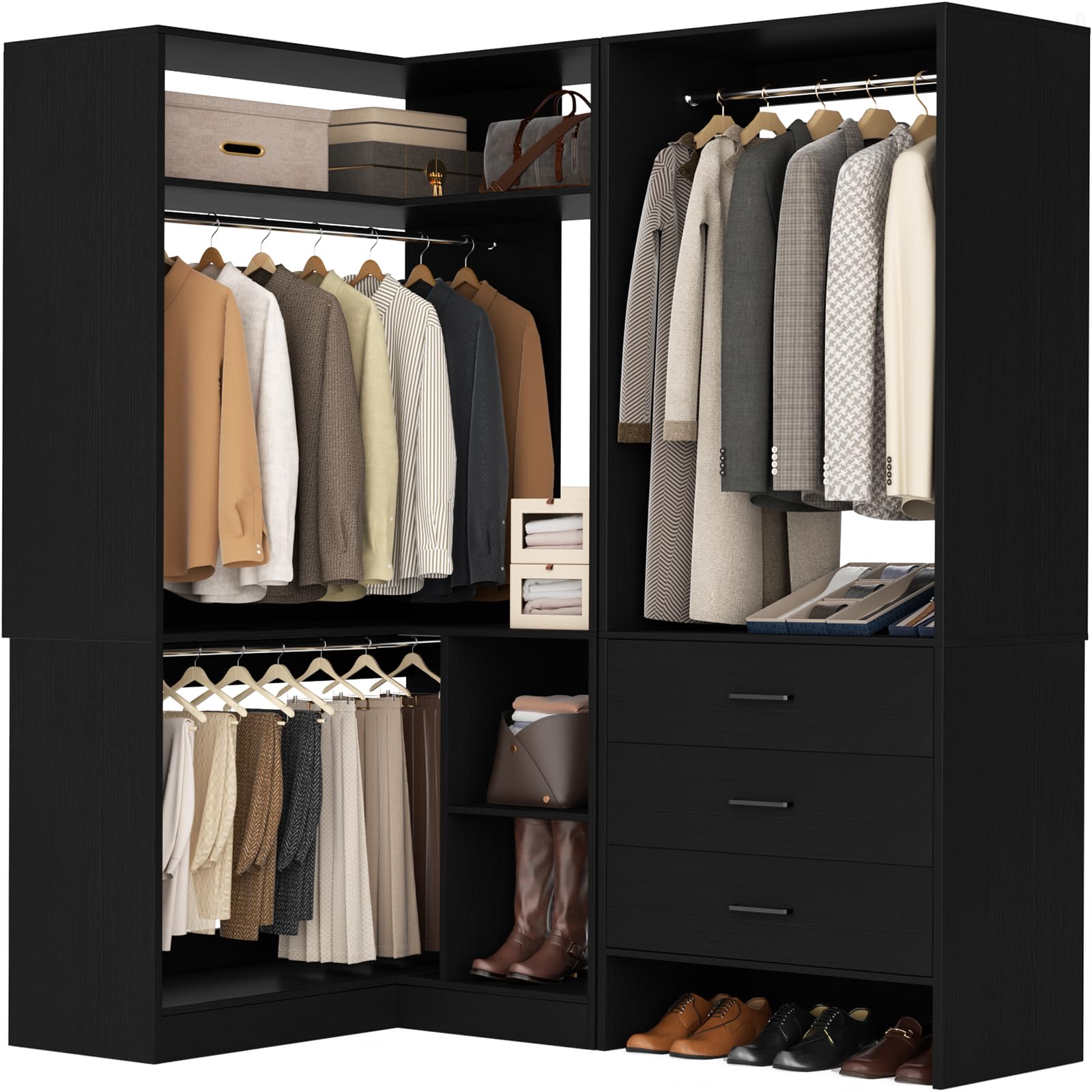 Amazon.com: Aheaplus Closet System with 3 Drawers, L-Shaped Closet