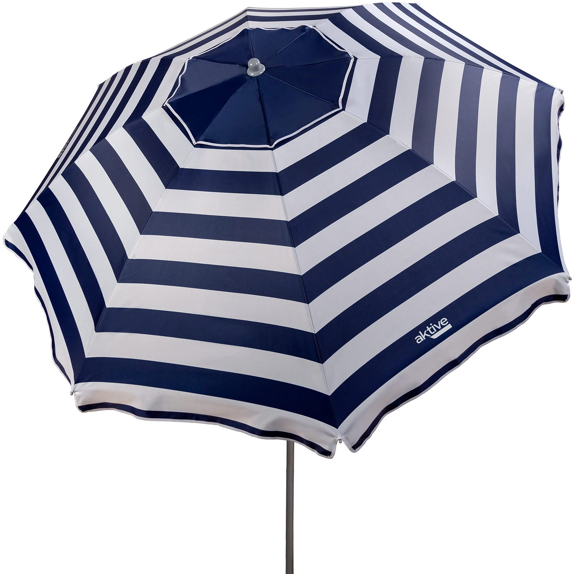 AKTIVE Parasol de Plage, 220 cm, Pare-Soleil Résistant au Vent, Toit de Ventilation, Mât 28-32 mm, Protection UV50, Motif Rayures Sailor, Sac de Rangement Inclus