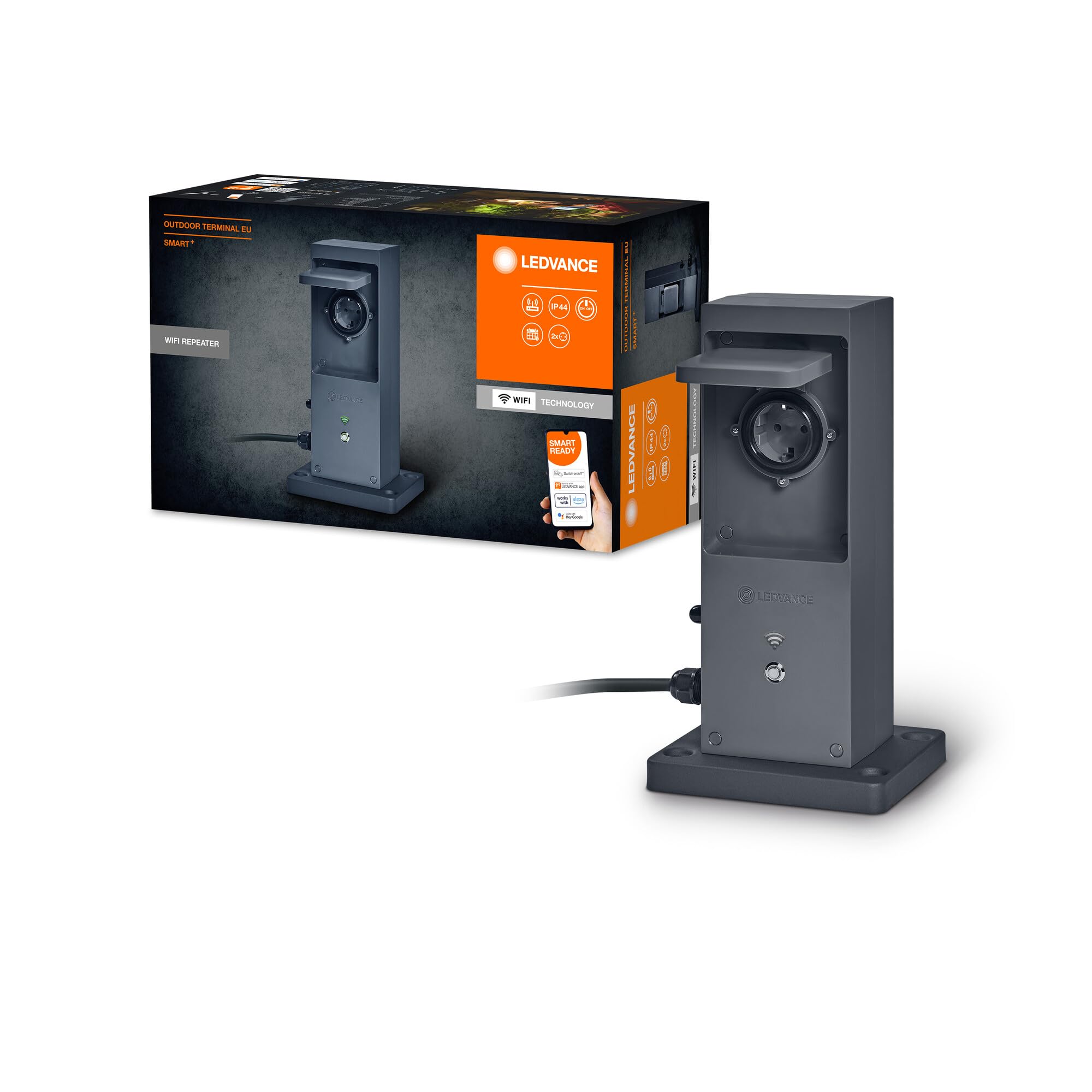 LEDVANCE SMART+ WiFi Outdoor Terminal EU avec répéteur intégré et 2 prises, blanc, 230 V, étend la zone WiFi extérieure, liaison d'appareils sans fil, contrôlable par application, garantie 3 ans, IP44