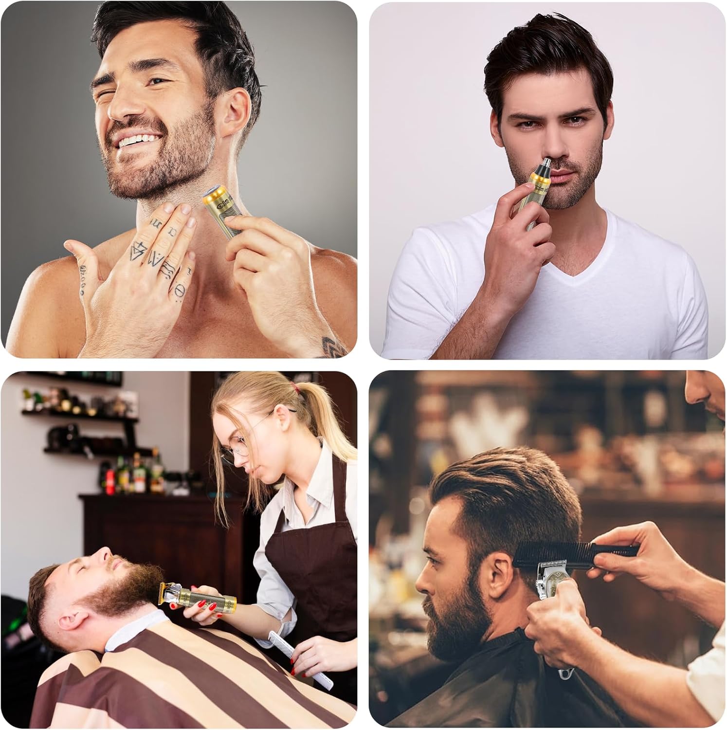 Professional Hair Clipper Set Men's Cordless Hair Clipper T-Shaped Blade Beard Trimmer Nose Hair Trimmer Electric Shaver Rechargeable Professional Hair Trimmer Set (Bronze) - Image 5