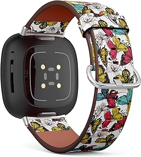 CJBROES Replacement Leather Watch Band, Compatible with Fitbit Versa 3 and Fitbit Sense of Wristband Bracelet Accessory - Fashion Colorful