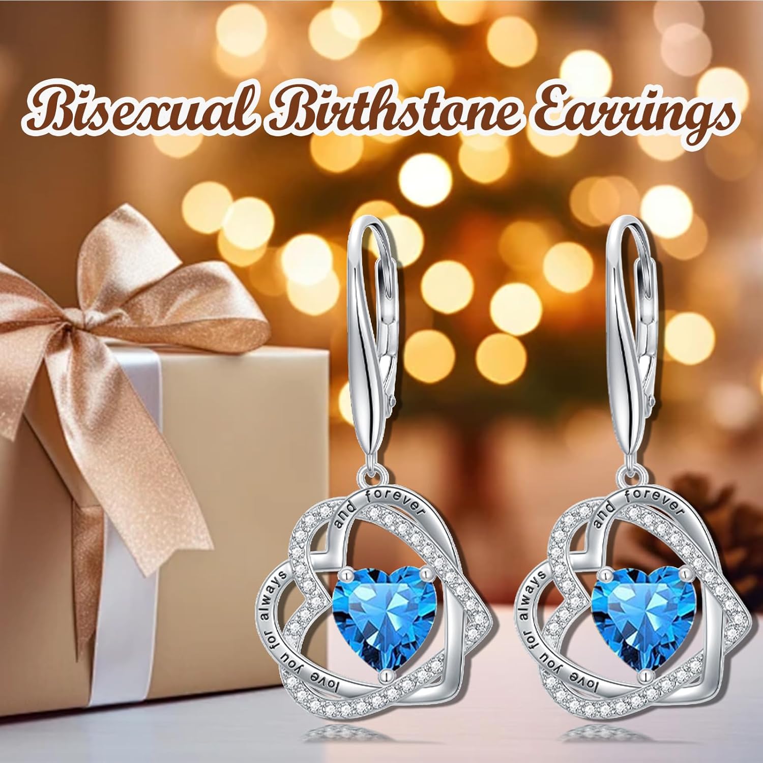 TOUPOP Heart Birthstone Earrings 925 Sterling Silver Double Heart Leverback Earrings Love You for Always and Forever Jewelry Anniversary Birthday Christmas Gifts for Women Wife Her