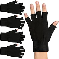 monochef Fingerless Winter Gloves for Men Women - Warm Acrylic Knit Half Finger for Typing Cycling Driving Running Black 2 Pairs