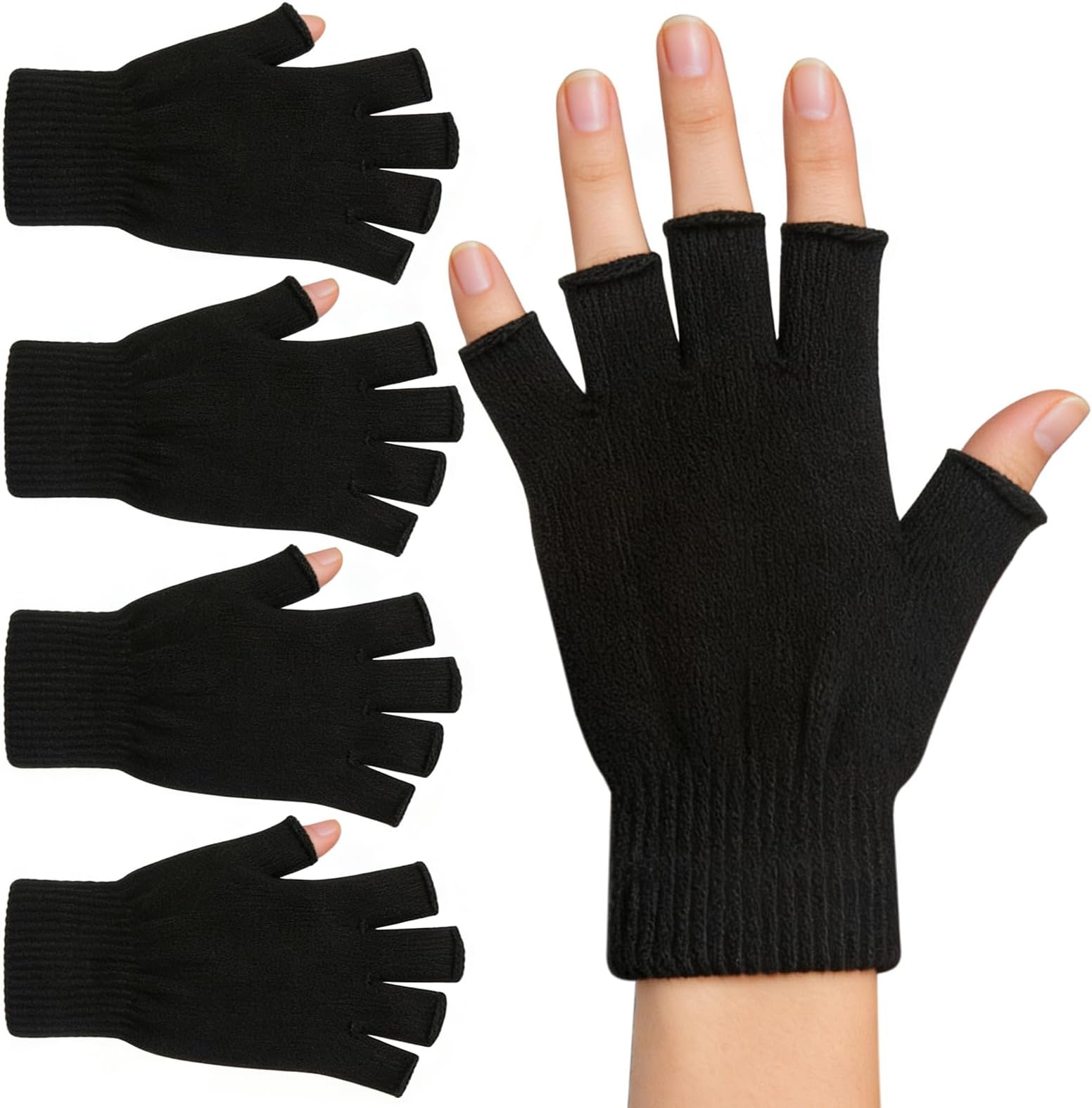 monochef Fingerless Gloves Half Finger Winter Warm Knit Thermal Working Running Biking Driving Typing Men Women Black