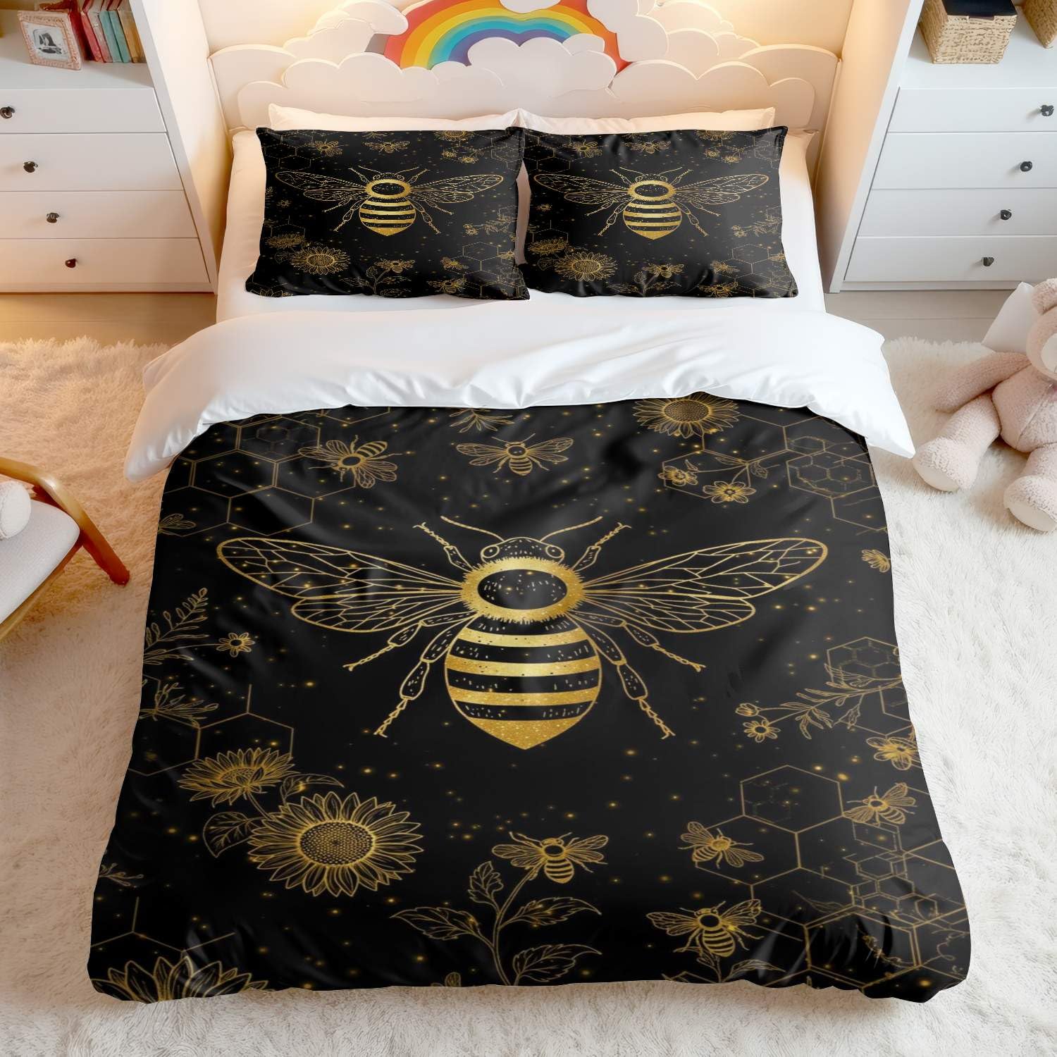 Parure de lit abeille dorée pour sublimer votre chambre coucher style baroque vintage
