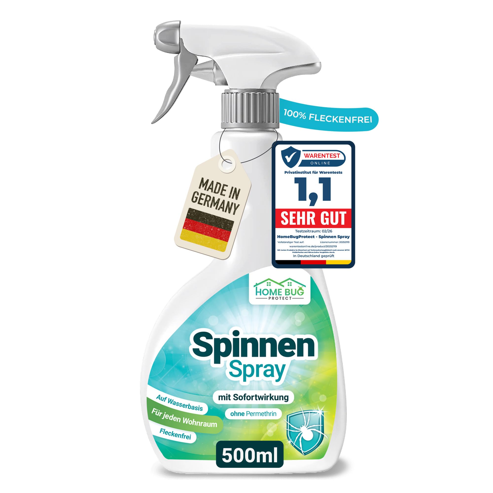HomeBugProtect Spinnenspray 500ml Sprühflasche- Effektives Spinnen Spray zur zuverlässigen Spinnenabwehr im Haushalt - Anti Spinnenspray mit Sofortwirkung -