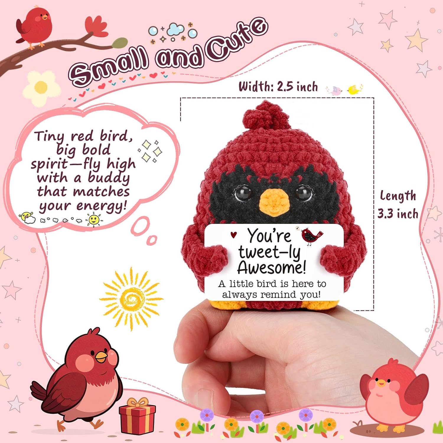 Easter Encouragement Gifts for Women Men Cute Handmade Crochet Red Bird Desk Decor,Appreciation Gift for Best Friend Coworker - Image 2