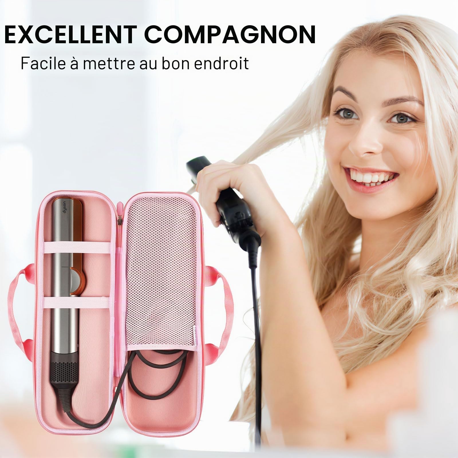 Étui de transport pour Dyson Airstrait HT01, Rose Gold, Formal, Fermeture éclair, étui pour lisseur