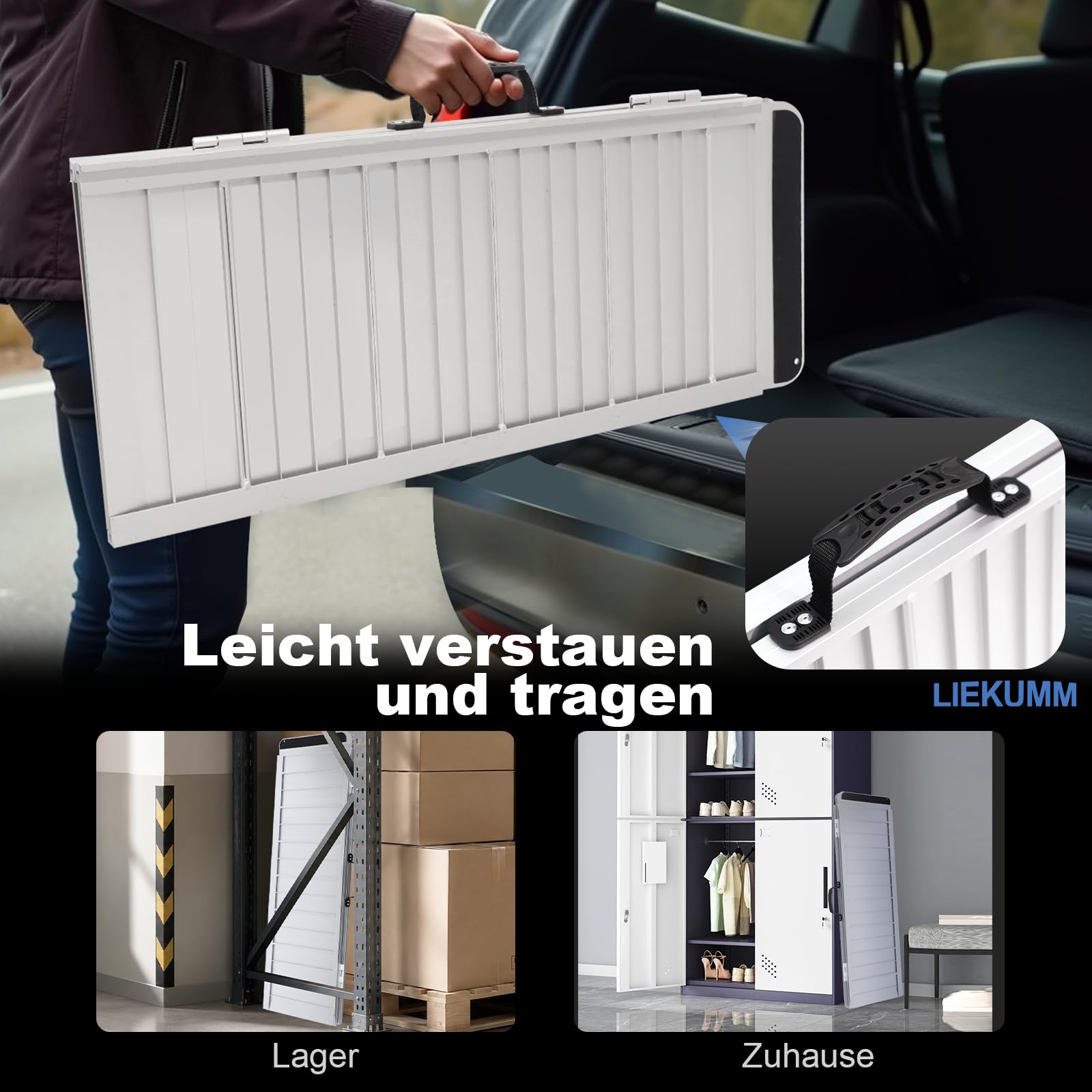 LIEKUMM Rollstuhlrampe 121 cm, 300 kg Tragkraft, rutschfeste Aluminium Rollstuhlrampe Klappbar, Schwellenrampe für Türschwellen, Treppen, Bordsteine, Stufen, Rollstuhl und Kinderwagen