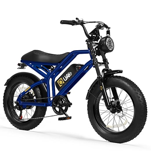 Qlife Electric Bike for Adults-1500W Peak Motor 20" Fat Tires 28MPH(Unlock to 35MPH) EBike Moped, 624-1248Wh Removable Battery Bicycle, with Dual Suspension & Brakes Motorcycle, 7-Speed,Spark