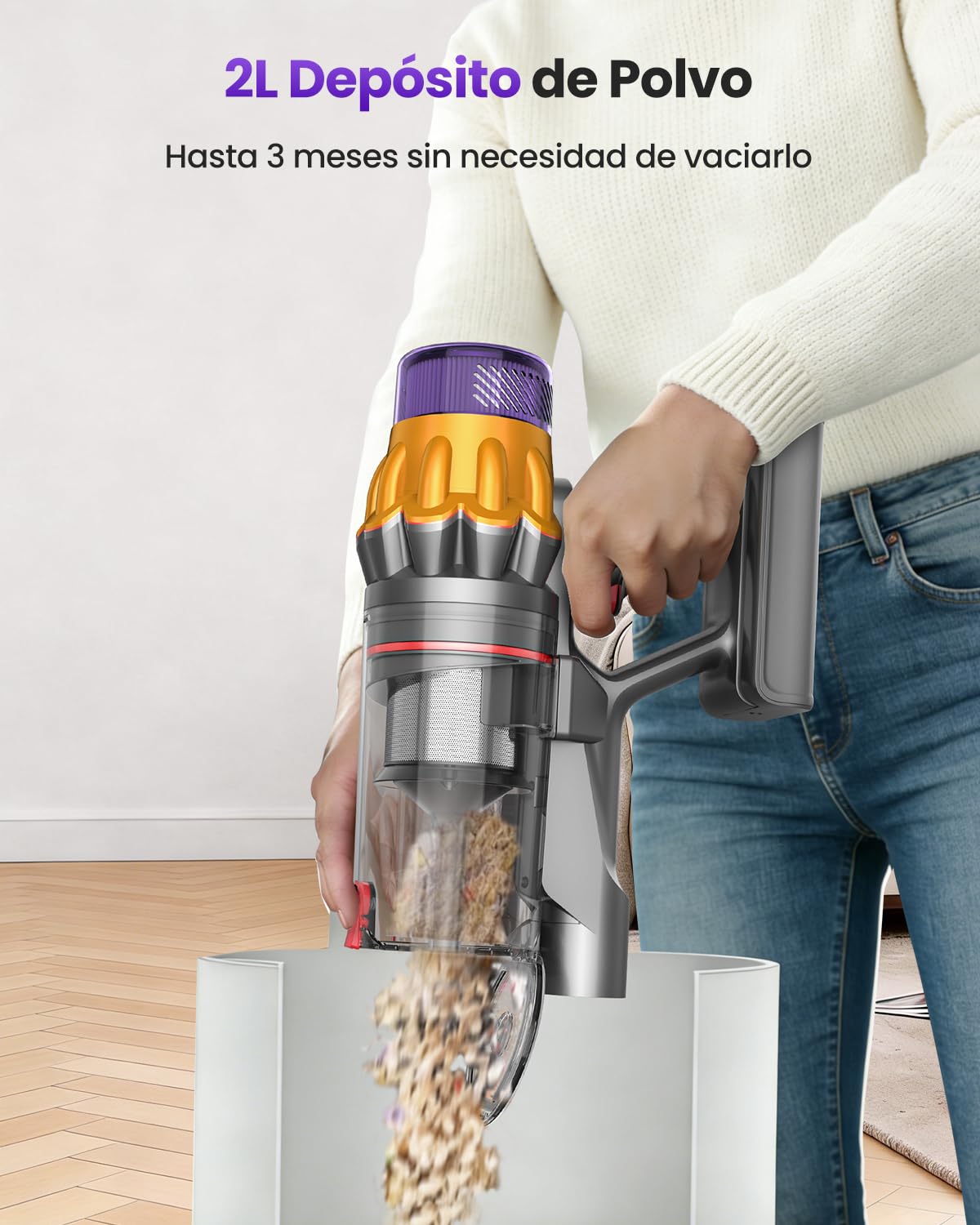 Aspiradora sin Cable para Pelo de Mascota,DyMona V17Max 2 Baterías 150Min Autonomía/58kPa/650W Succión Potente, Rodillo Antienredos, Autoportante, Ligero e Inalámbrico para Apartamento, Perros y Gatos