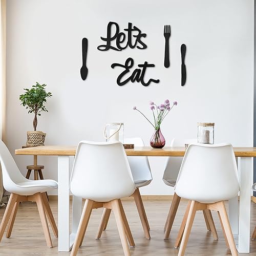 Miniatura 2 de Jetec 5 carteles de decoración de pared de cocina, tenedor, cuchara, cuchillo, decoración de cocina, letrero rústico de madera para decoración de