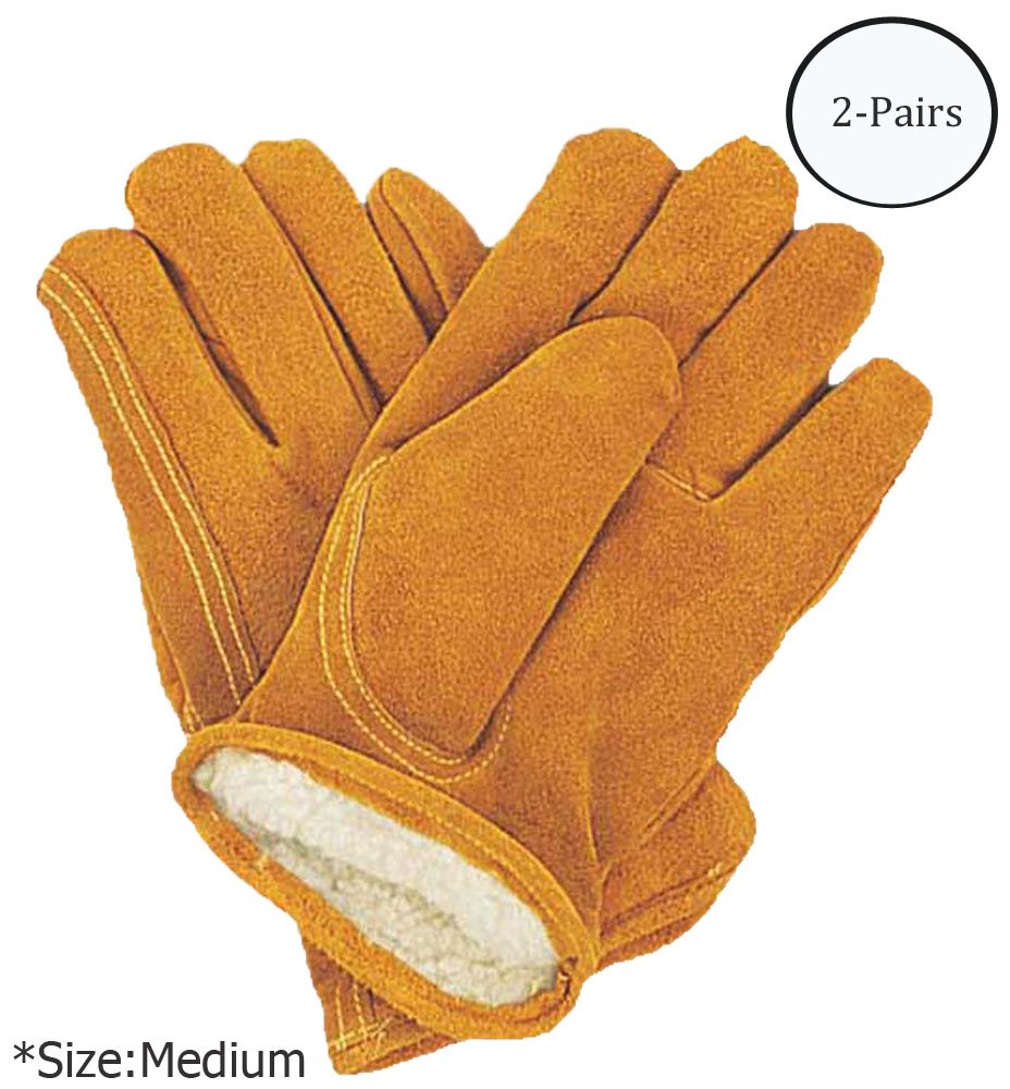 ToolUSA HAWK (2 Pairs) Men's Brown Split Grain | Size Medium (M) Pile Lined Winter Gloves | Robust & Premium Quality | Cold Weather Essential | Great For Working Outdoors, Construction, Warehouse