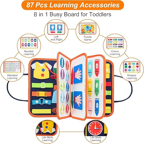 Miniatura 9 de Freebear Busy Board - Juguetes de viaje para niños pequeños de 1, 2, 3, 4, juguetes de aprendizaje Montessori para niños pequeños, tablero de