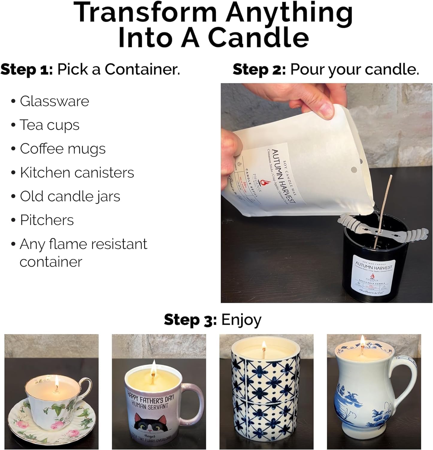 Phoenix Wick Candle Making Kit - New Soy Wax & Wick for Your Luxury 14oz Candle Jar - Adds 100 Hours Burn Time (Lemon Verbena)