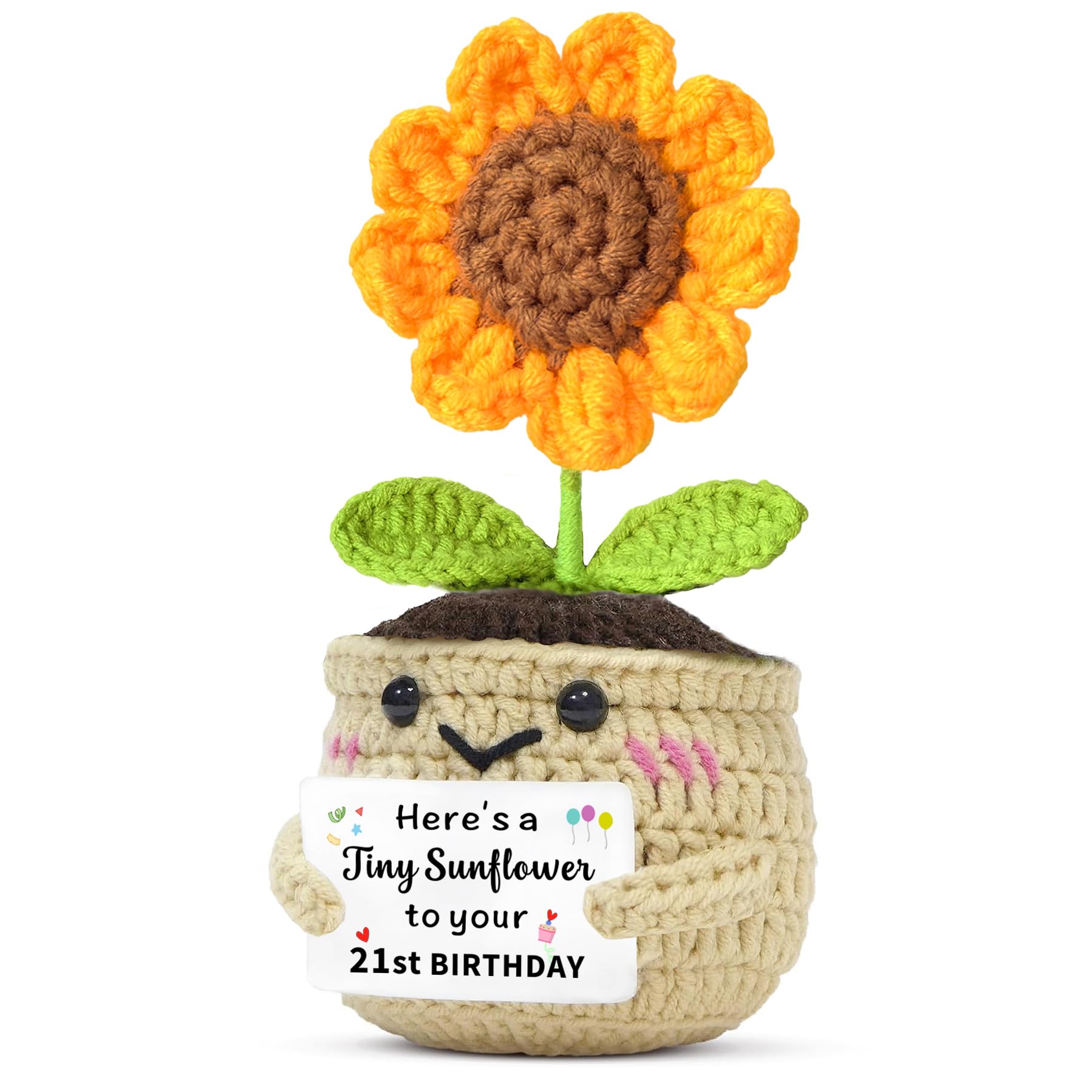 JMIMO 21st Birthday Gifts for Her Handmade Crochet Sunflower with Birthday Card,21 Years Old Gifts for Sister Daughter Granddaughter Niece Bestie