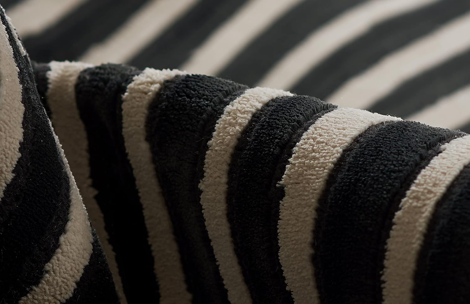 Black Geometric Wool and Synthetic Stain-Resistant Area Rug