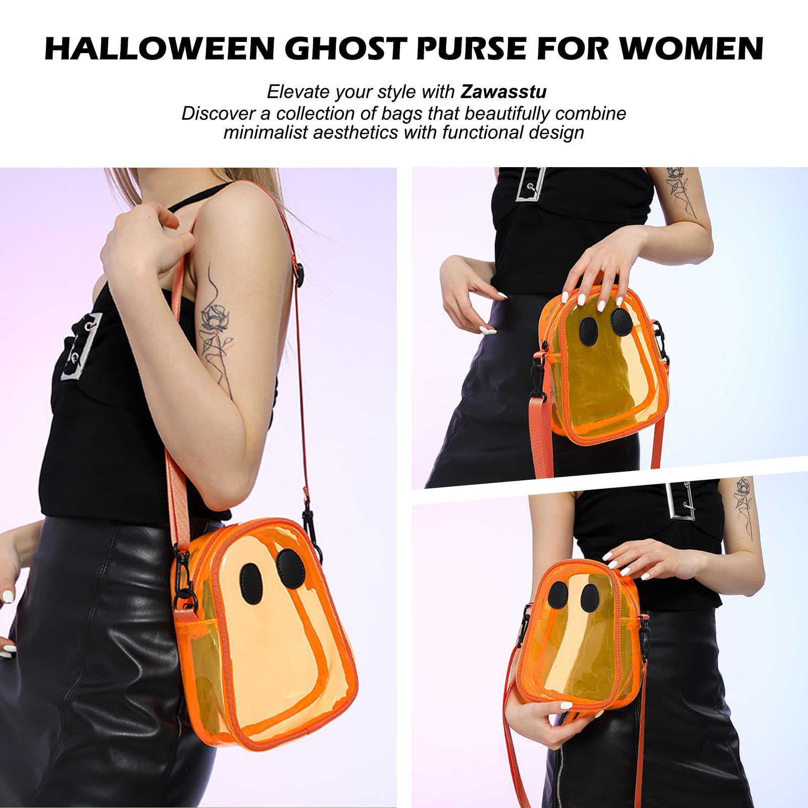 Halloween Pumpkin Clear Crossbody Purse, Transparent Novelty Ghost Purse Cute Spooky Season Shoulder Bag for Women