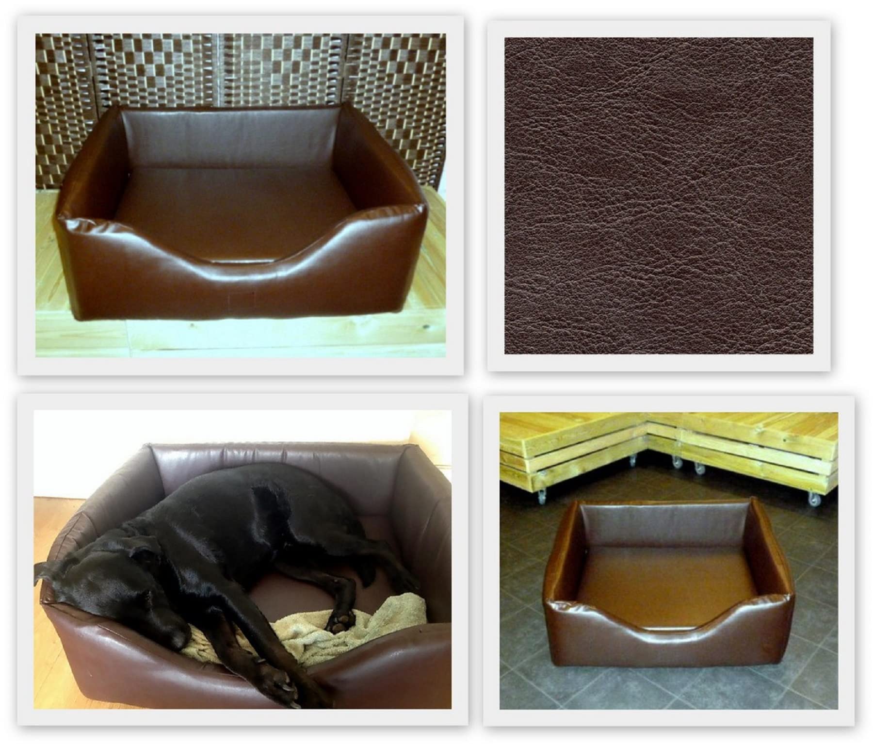 Medium Zippy Faux Leather Dog Bed - BROWN - 66 x 58 - Waterproof Wipe Clean Fabric